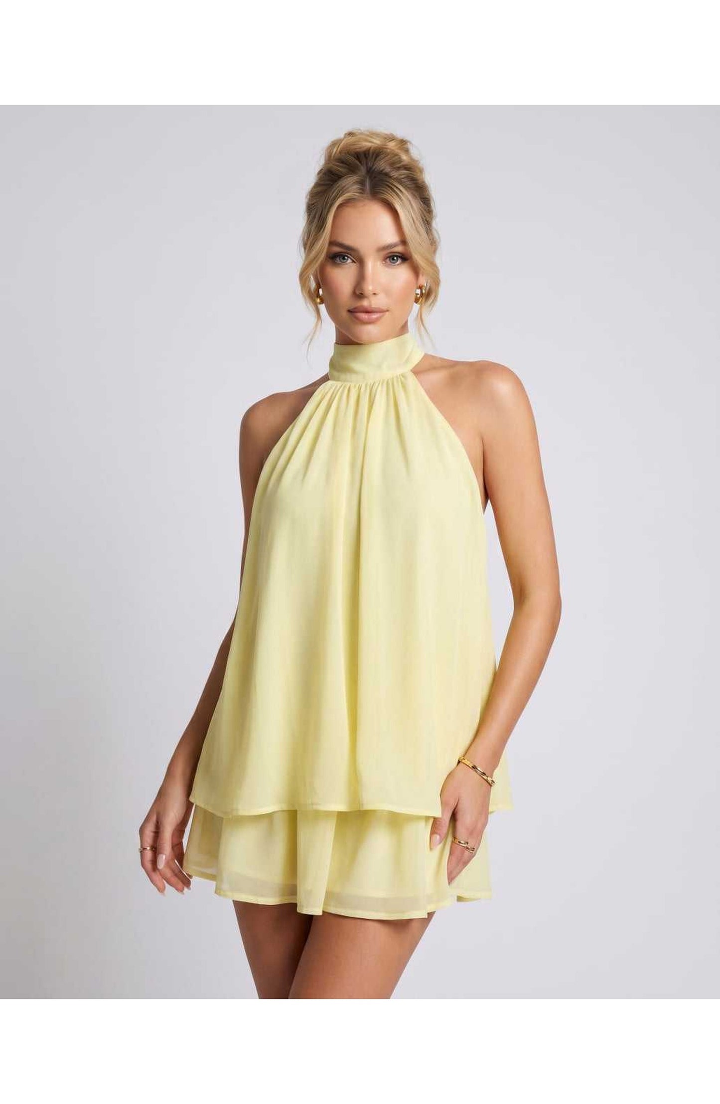 Simone Dames Mini Jurk | Halternek | Gelaagde Rok