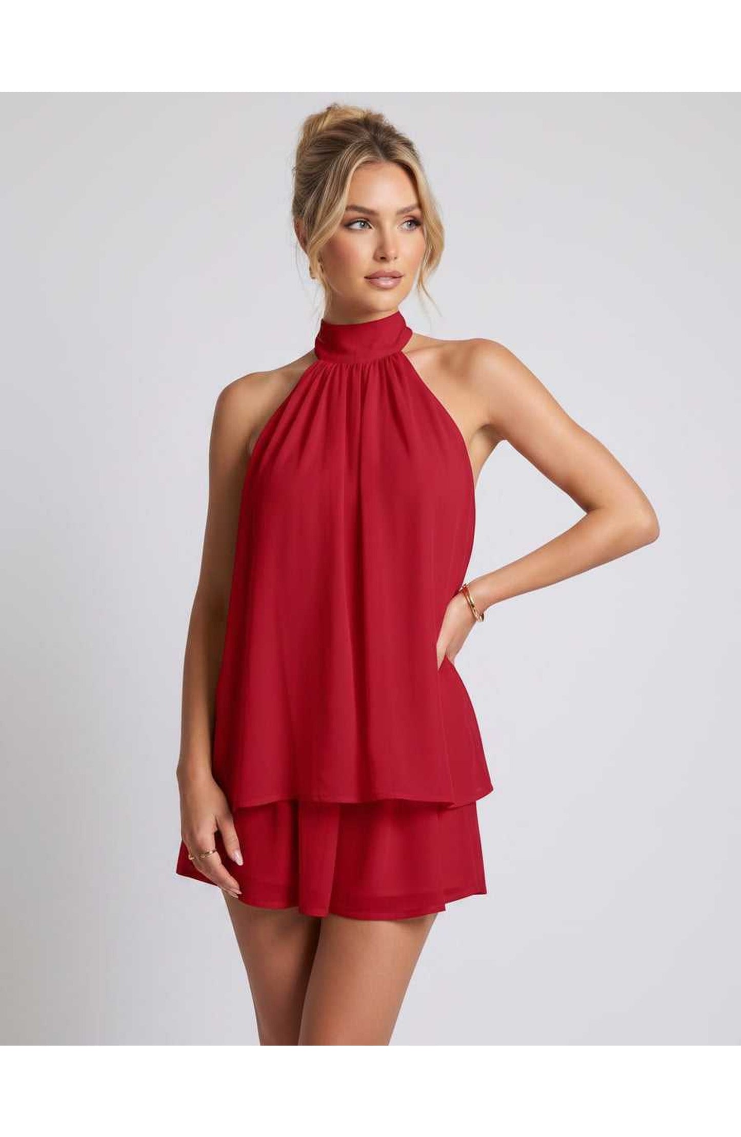 Simone Dames Mini Jurk | Halternek | Gelaagde Rok
