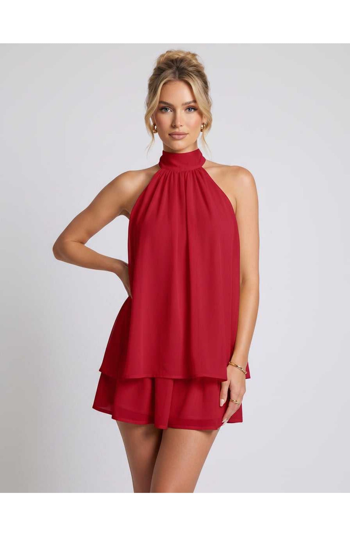 Simone Dames Mini Jurk | Halternek | Gelaagde Rok