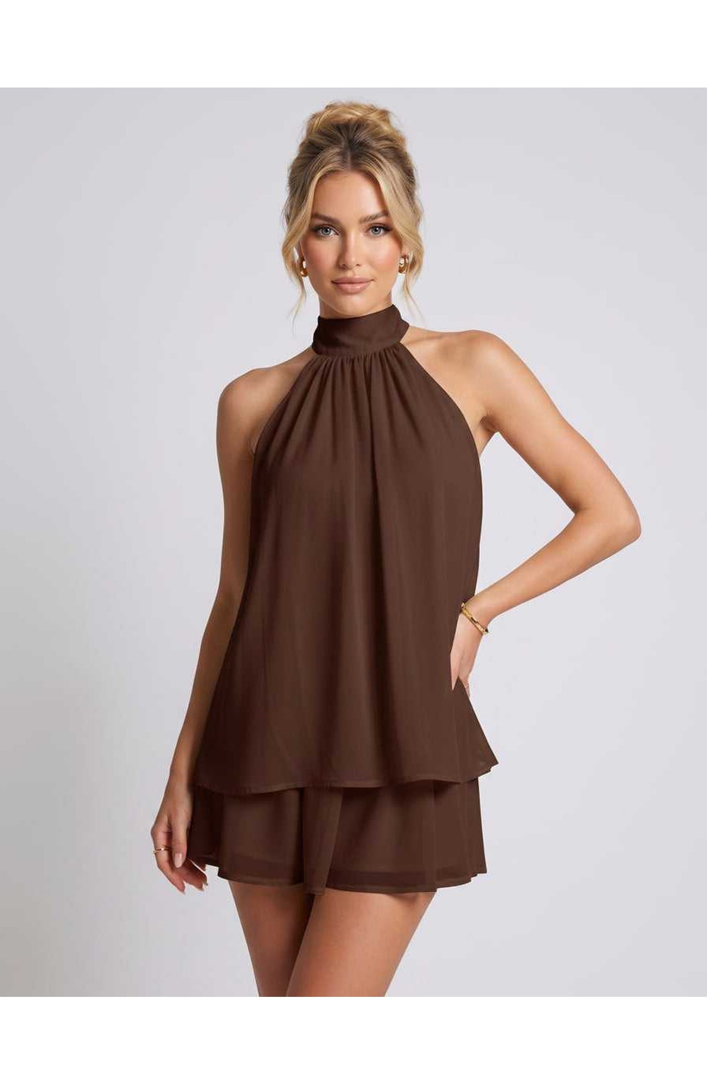 Simone Dames Mini Jurk | Halternek | Gelaagde Rok