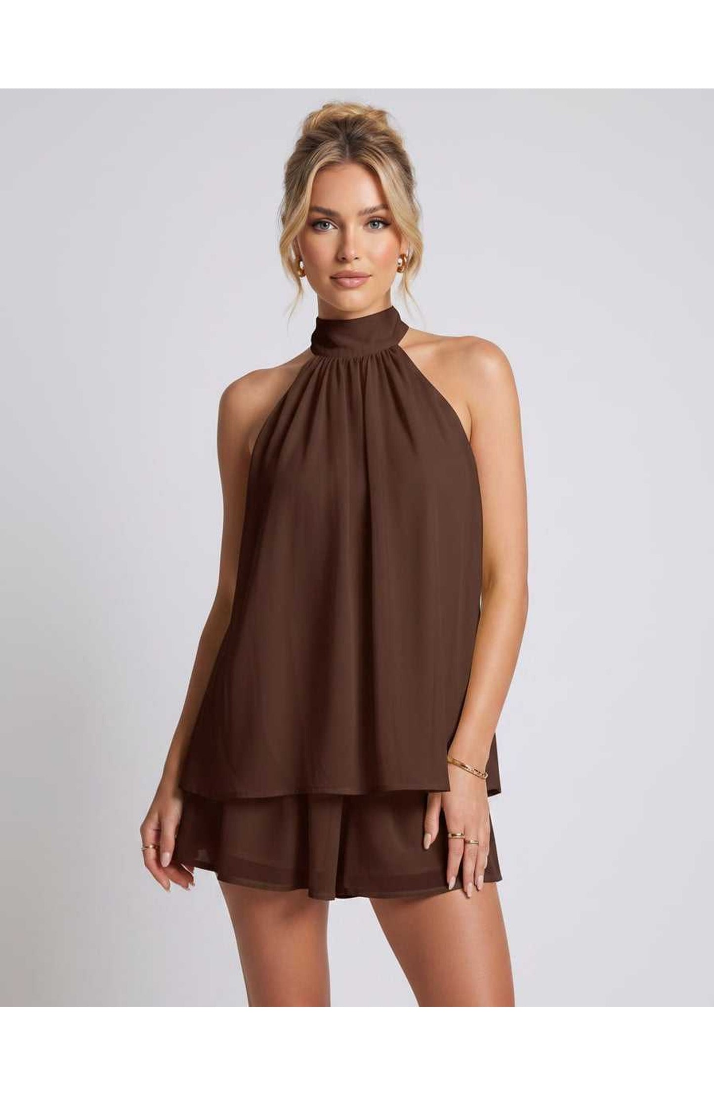 Simone Dames Mini Jurk | Halternek | Gelaagde Rok