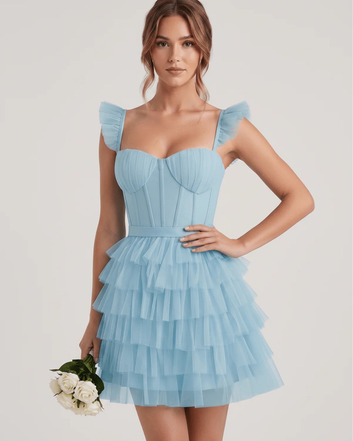 Annick Women's Mini Dress | Layered Tulle Skirt | Stitched Bustier Bodice