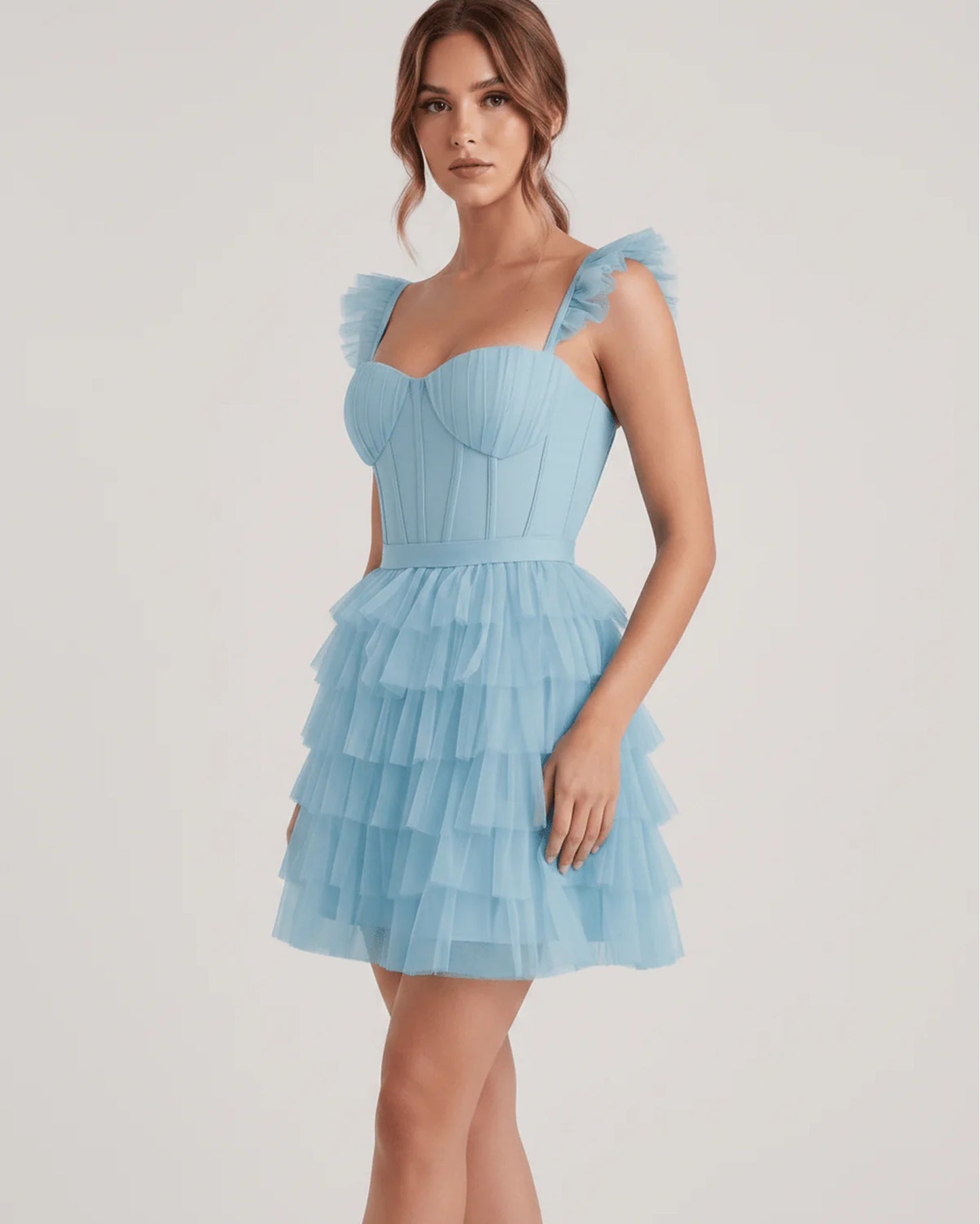 Annick Women's Mini Dress | Layered Tulle Skirt | Stitched Bustier Bodice