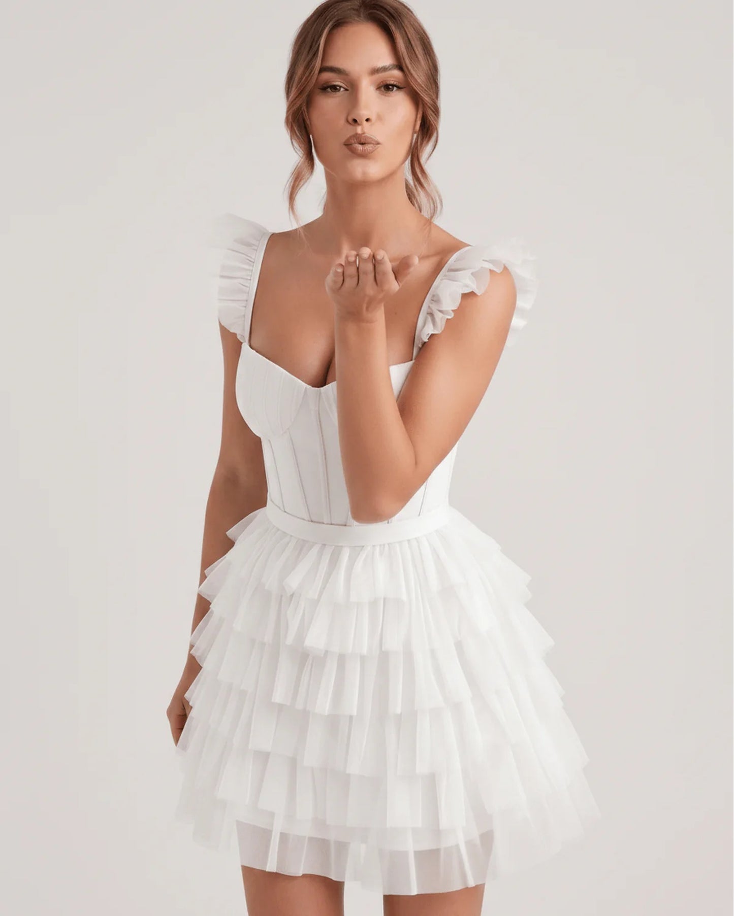 Annick Women's Mini Dress | Layered Tulle Skirt | Stitched Bustier Bodice