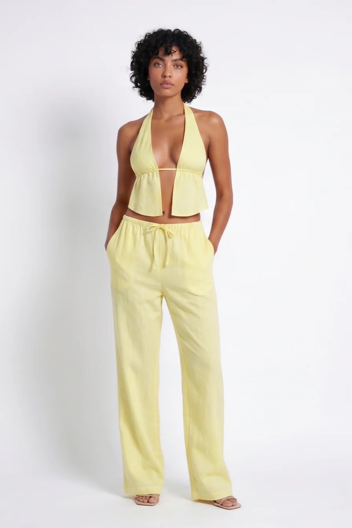 Aurélie Women’s Co-Ord Set | Halter Crop Top | Wide Leg Pants