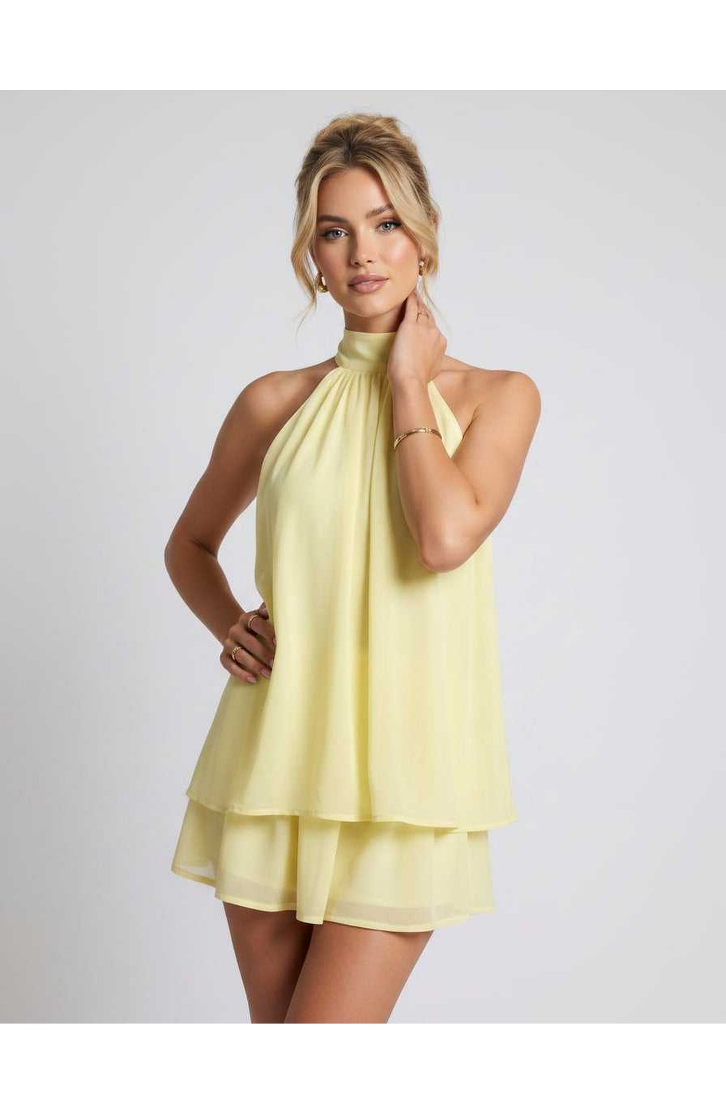 Simone Dames Mini Jurk | Halternek | Gelaagde Rok