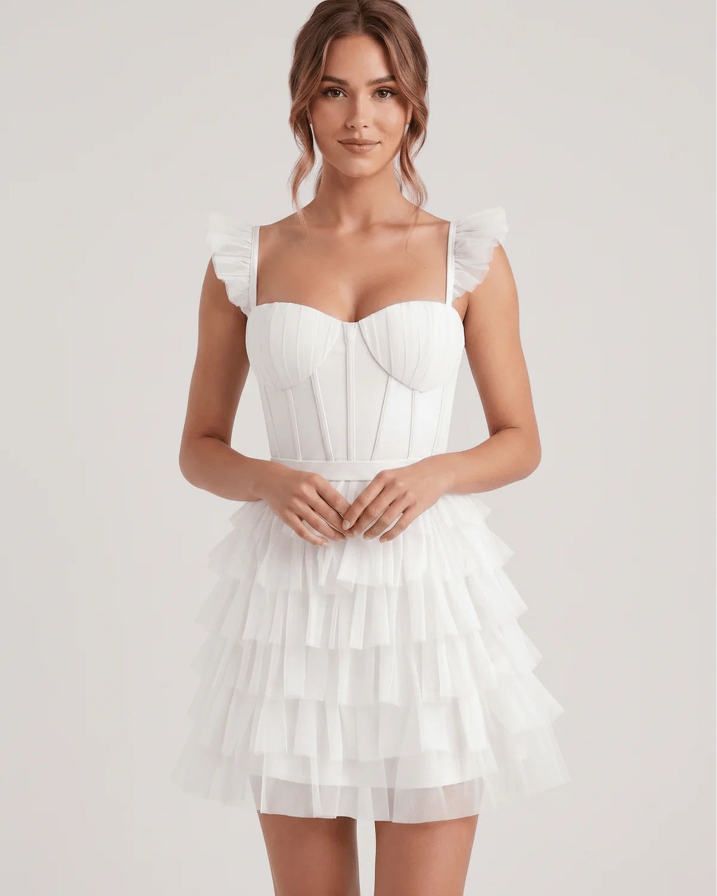 Annick Women's Mini Dress | Layered Tulle Skirt | Stitched Bustier Bodice