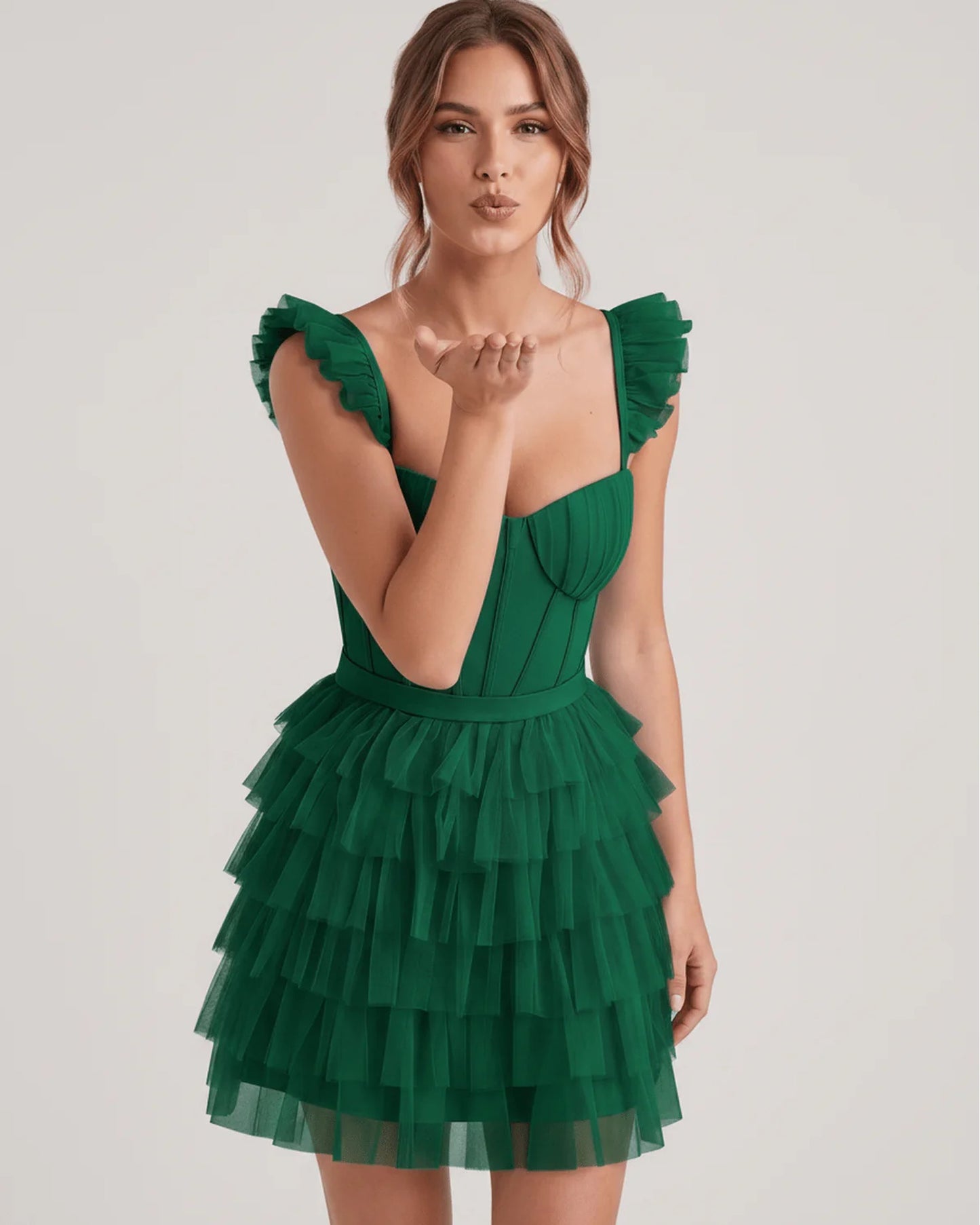 Annick Women's Mini Dress | Layered Tulle Skirt | Stitched Bustier Bodice