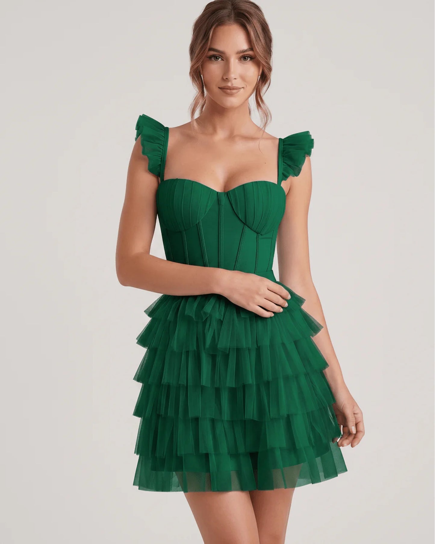 Annick Women's Mini Dress | Layered Tulle Skirt | Stitched Bustier Bodice
