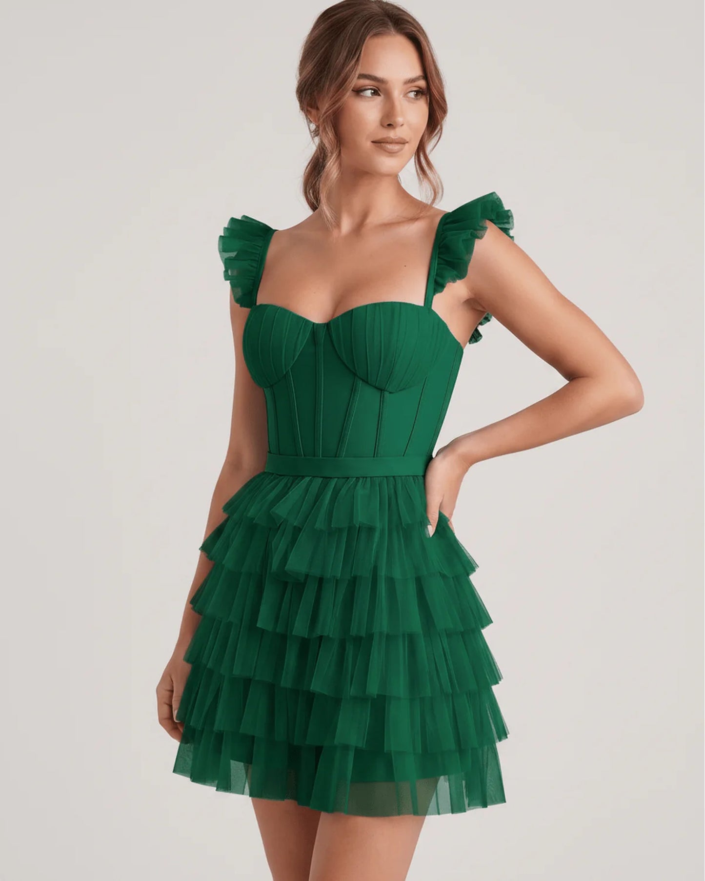 Annick Women's Mini Dress | Layered Tulle Skirt | Stitched Bustier Bodice