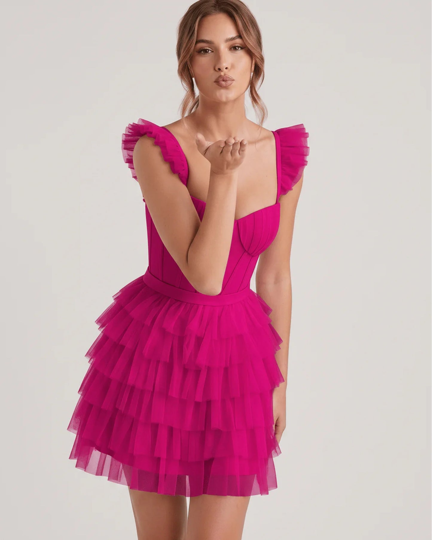 Annick Women's Mini Dress | Layered Tulle Skirt | Stitched Bustier Bodice