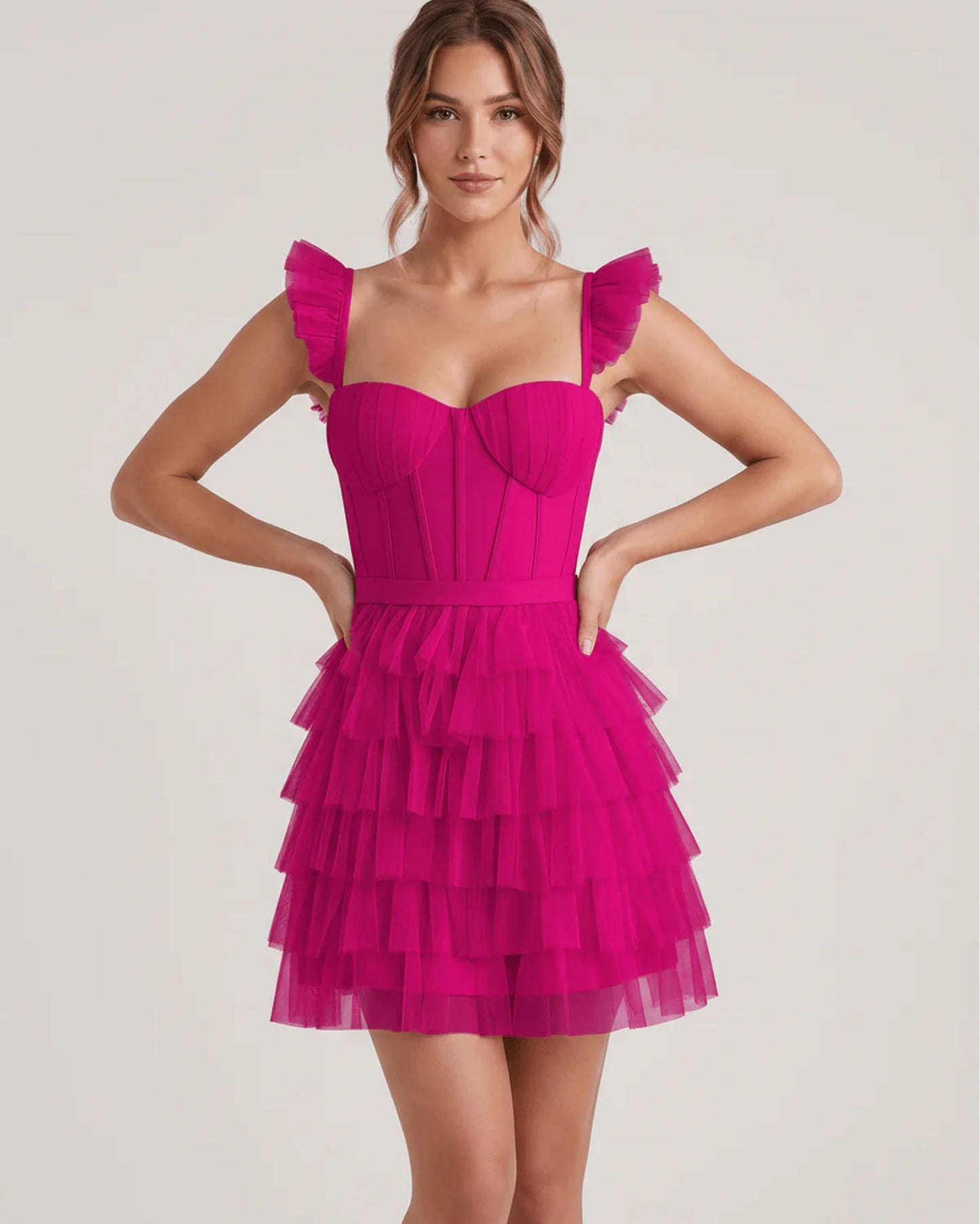 Annick Women's Mini Dress | Layered Tulle Skirt | Stitched Bustier Bodice