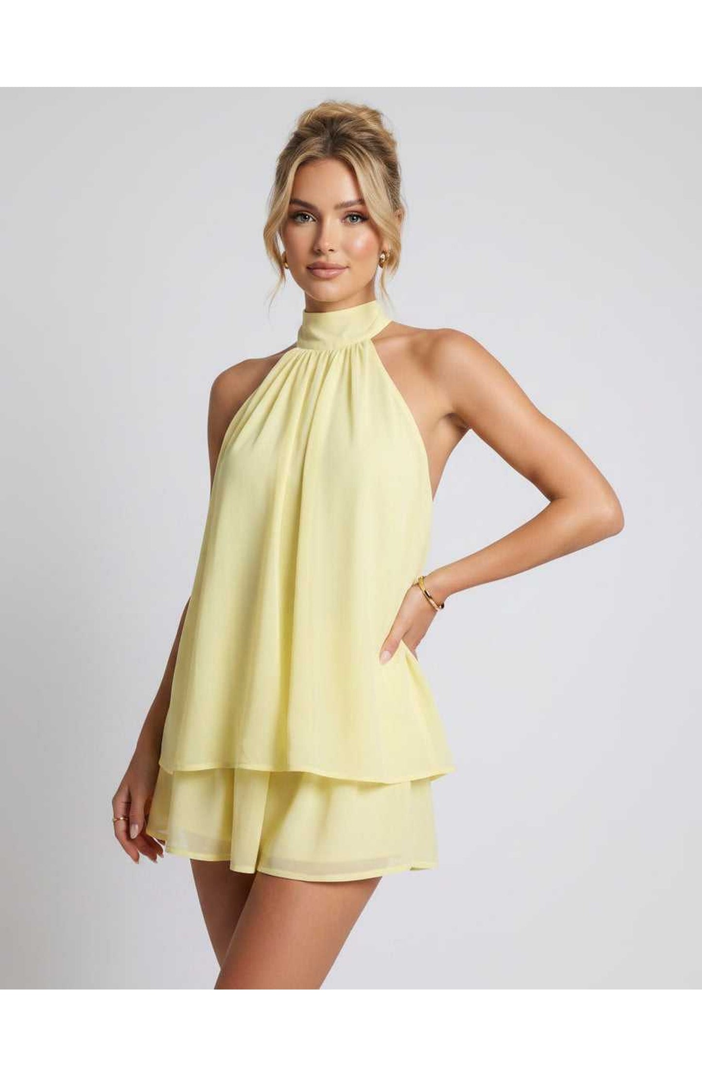 Simone Dames Mini Jurk | Halternek | Gelaagde Rok