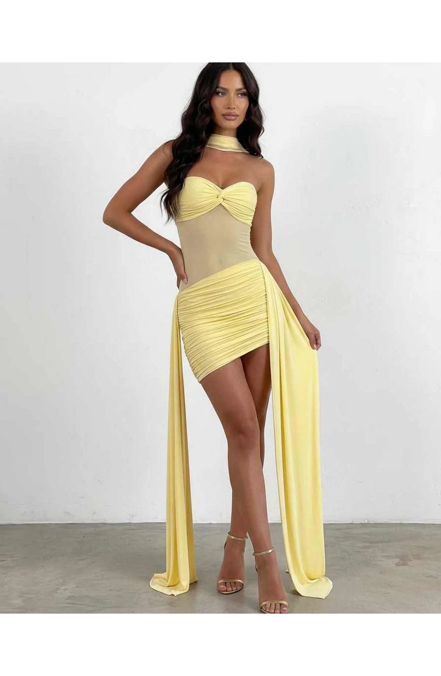 Laurence Dames Mini Jurk | Gedrapeerde Bustier | Asymmetrische Sleep