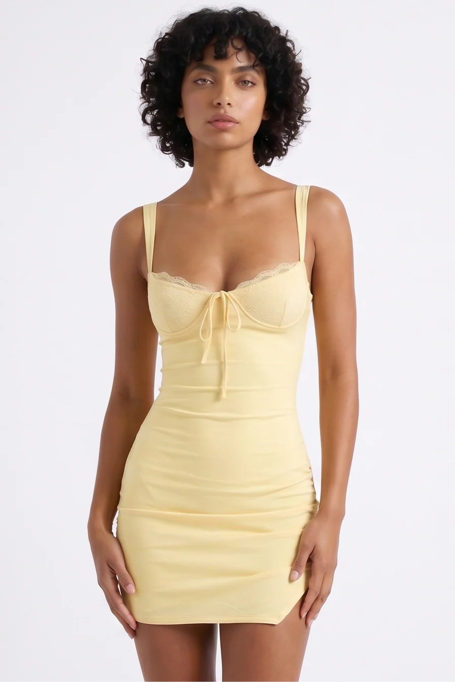 Solène Dames Mini Jurk | Strikdetail Buste | Gerimpelde Zijkant