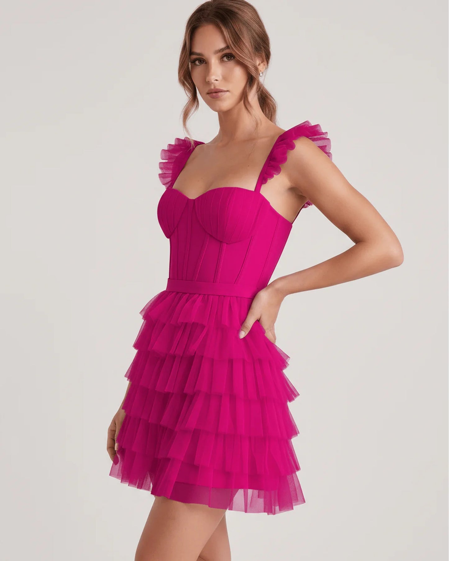 Annick Women's Mini Dress | Layered Tulle Skirt | Stitched Bustier Bodice