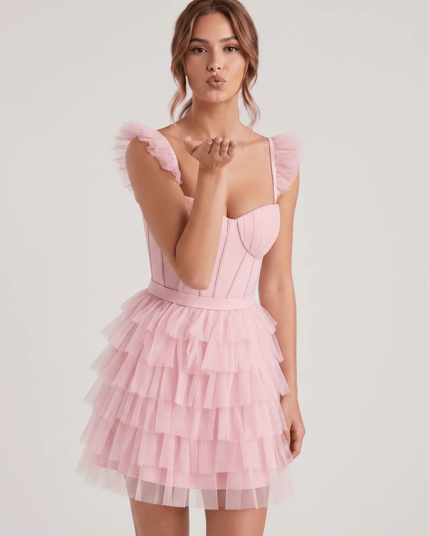 Annick Women's Mini Dress | Layered Tulle Skirt | Stitched Bustier Bodice