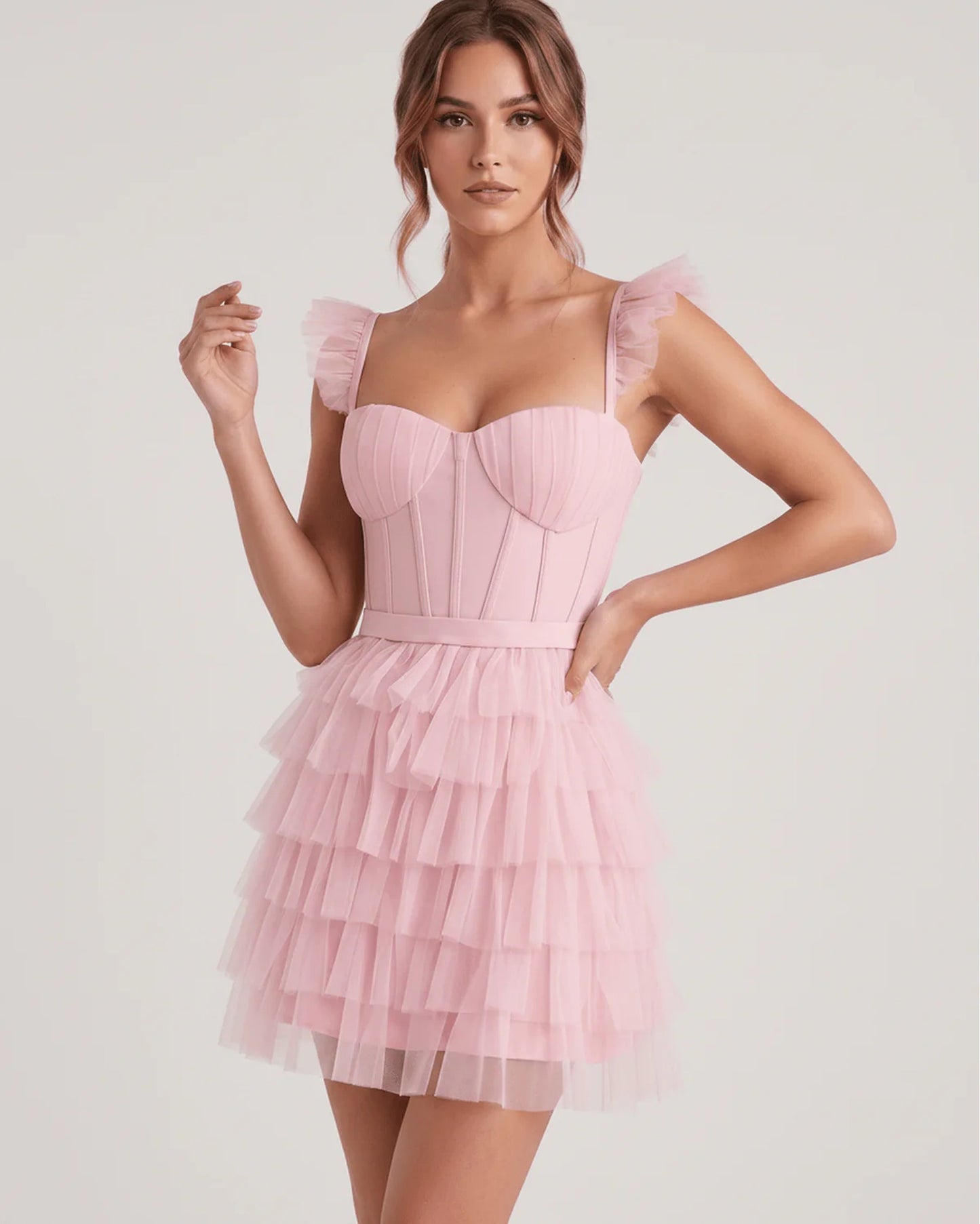Annick Women's Mini Dress | Layered Tulle Skirt | Stitched Bustier Bodice