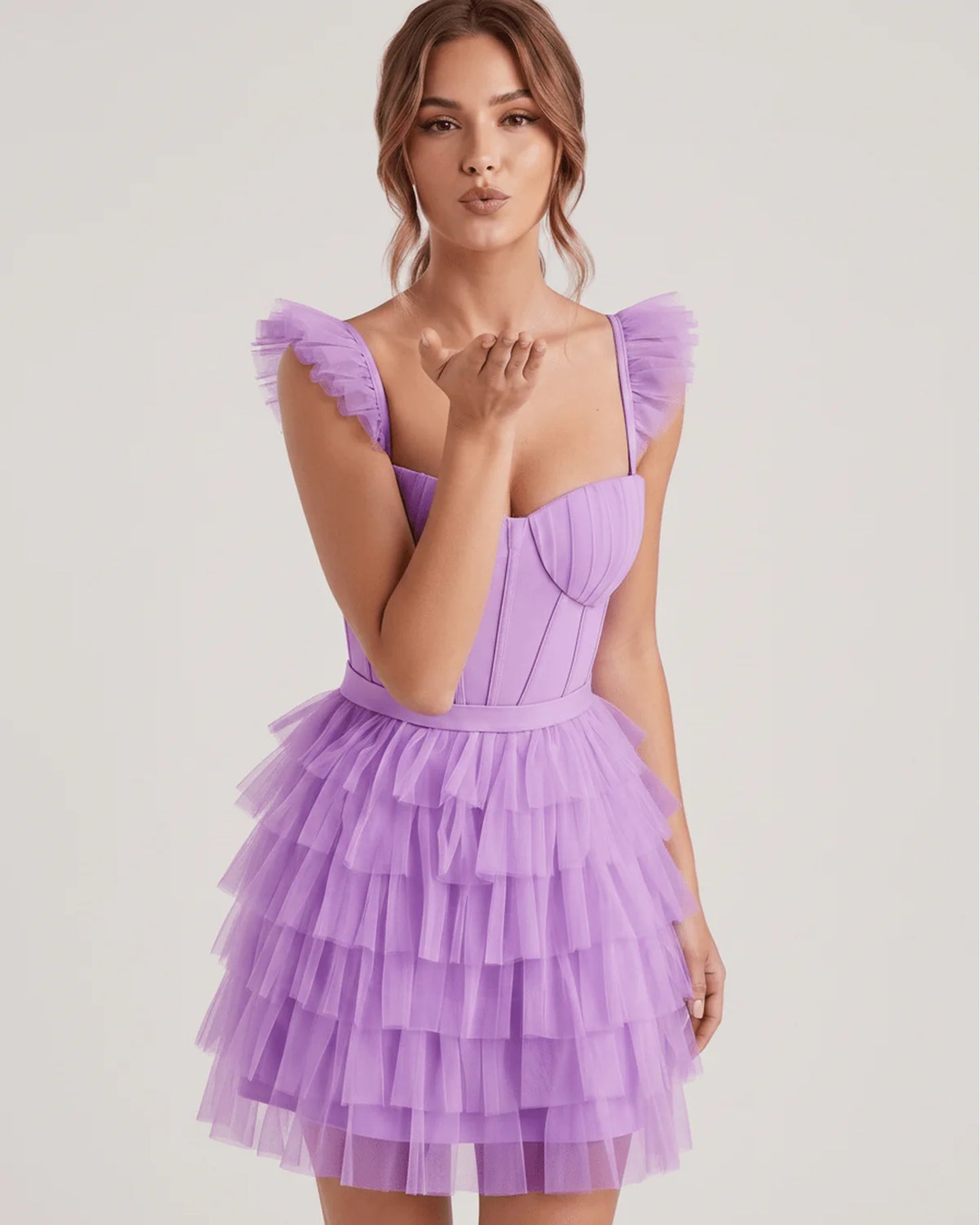 Annick Women's Mini Dress | Layered Tulle Skirt | Stitched Bustier Bodice