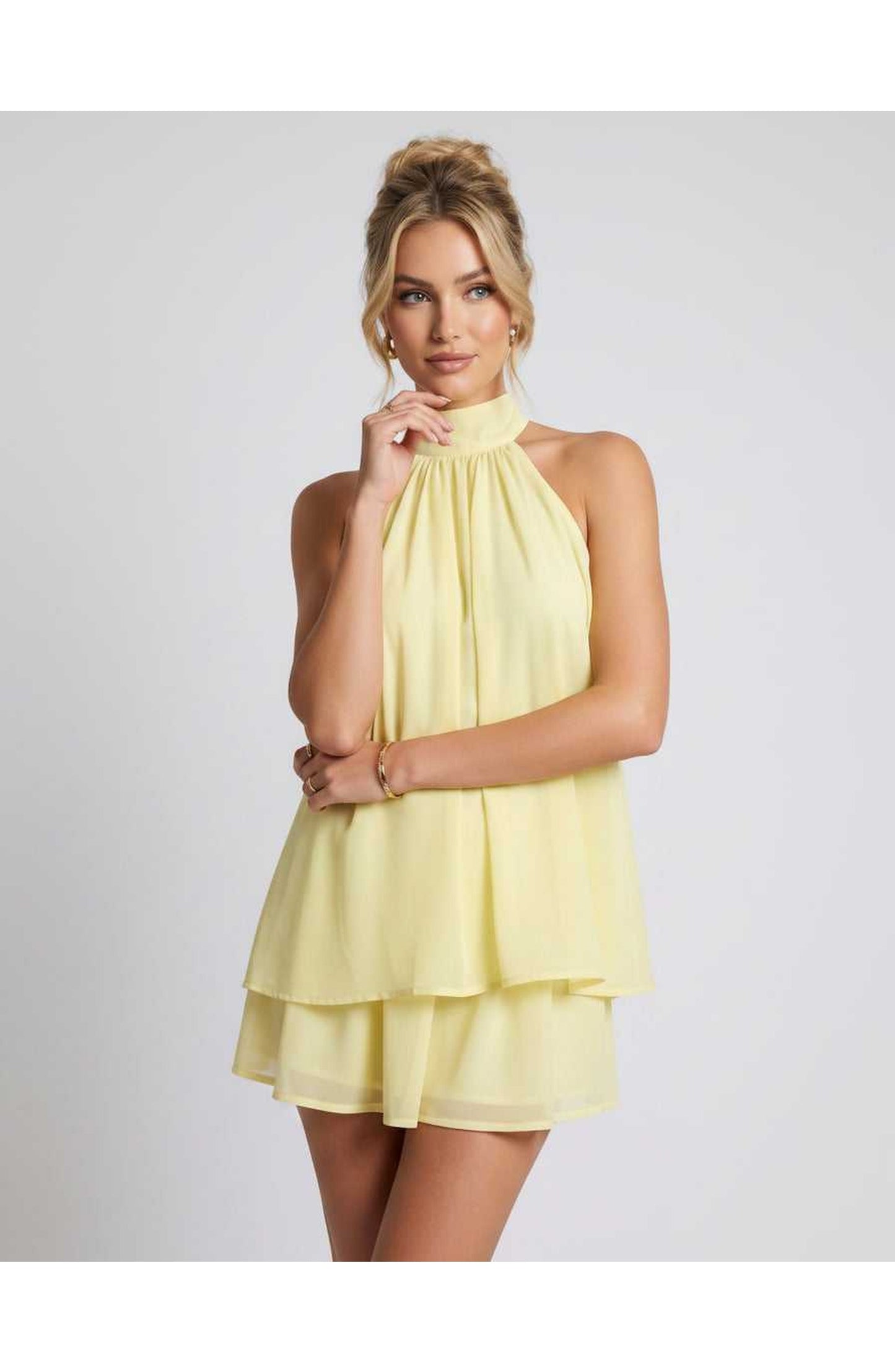 Simone Dames Mini Jurk | Halternek | Gelaagde Rok