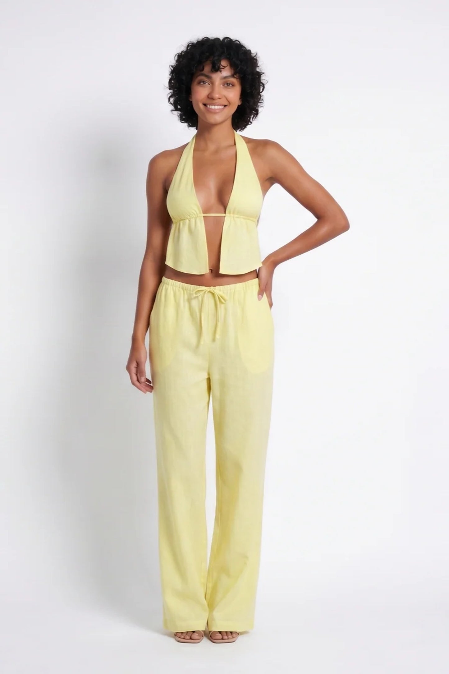 Aurélie Women’s Co-Ord Set | Halter Crop Top | Wide Leg Pants