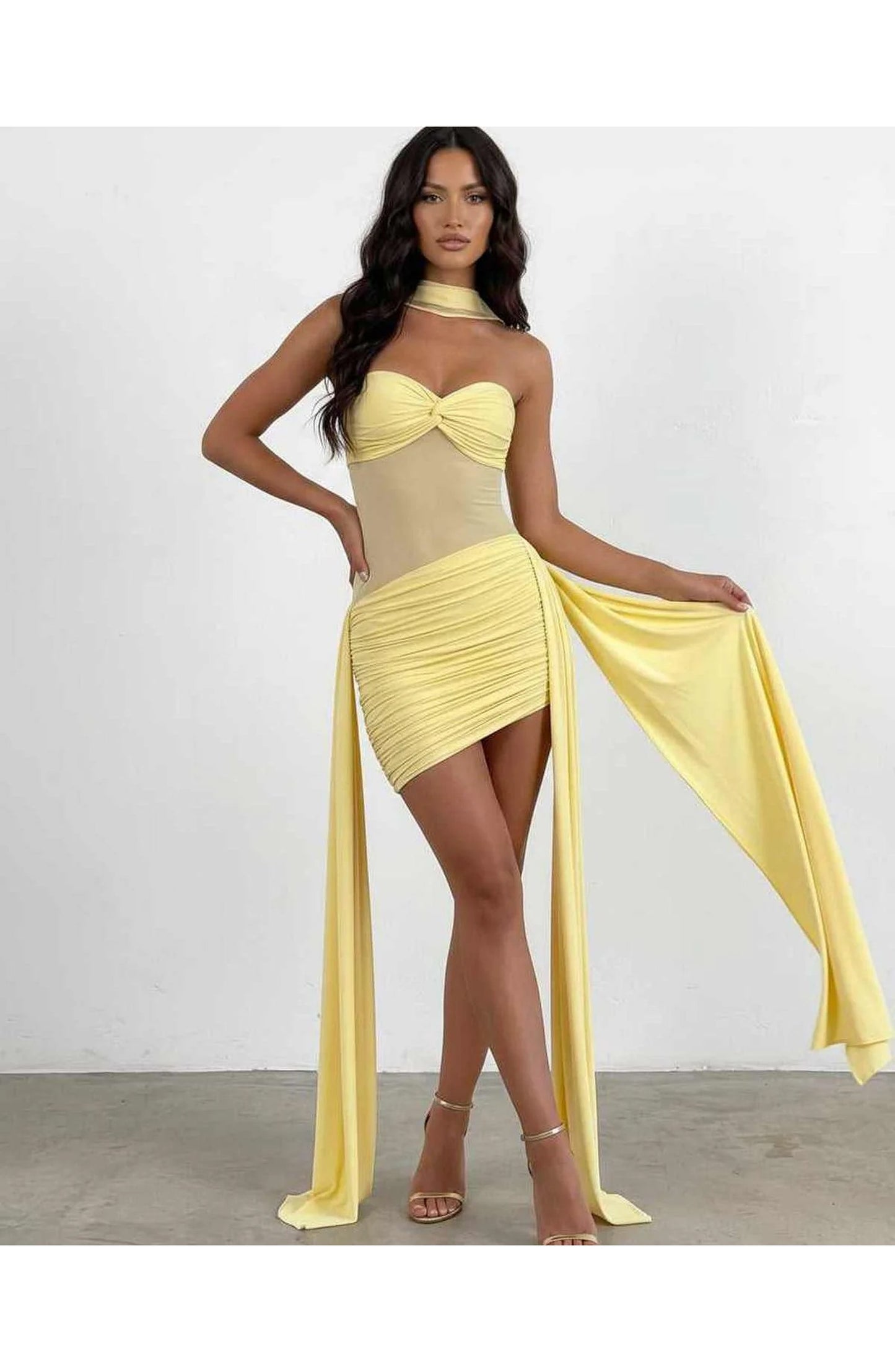 Laurence Dames Mini Jurk | Gedrapeerde Bustier | Asymmetrische Sleep