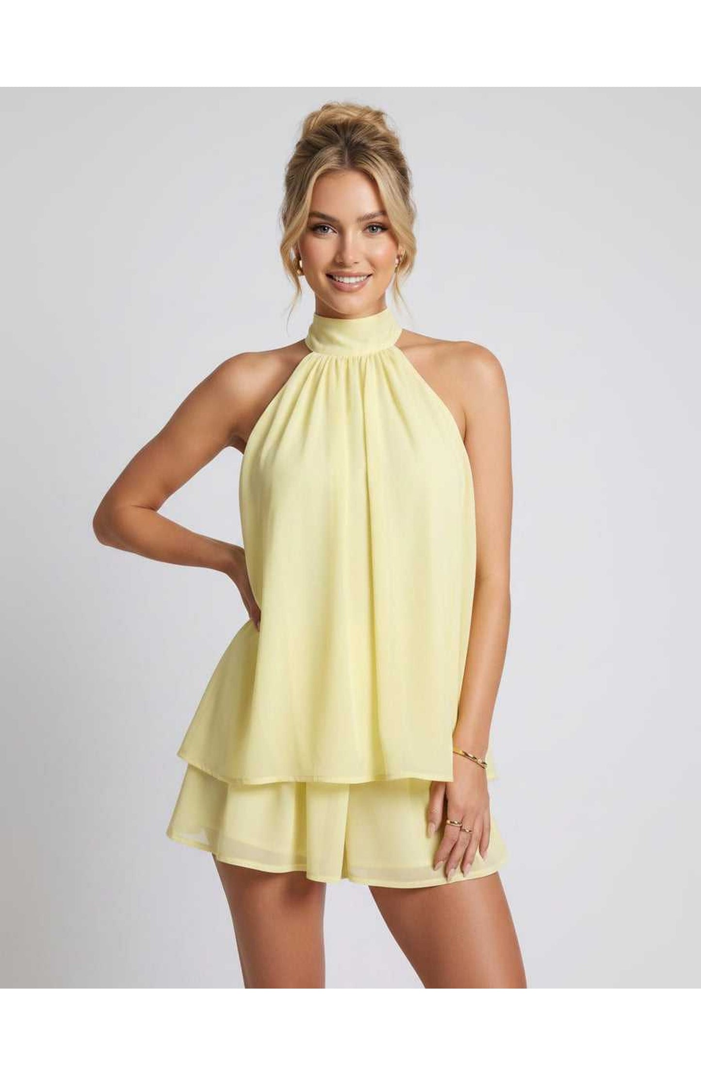 Simone Dames Mini Jurk | Halternek | Gelaagde Rok