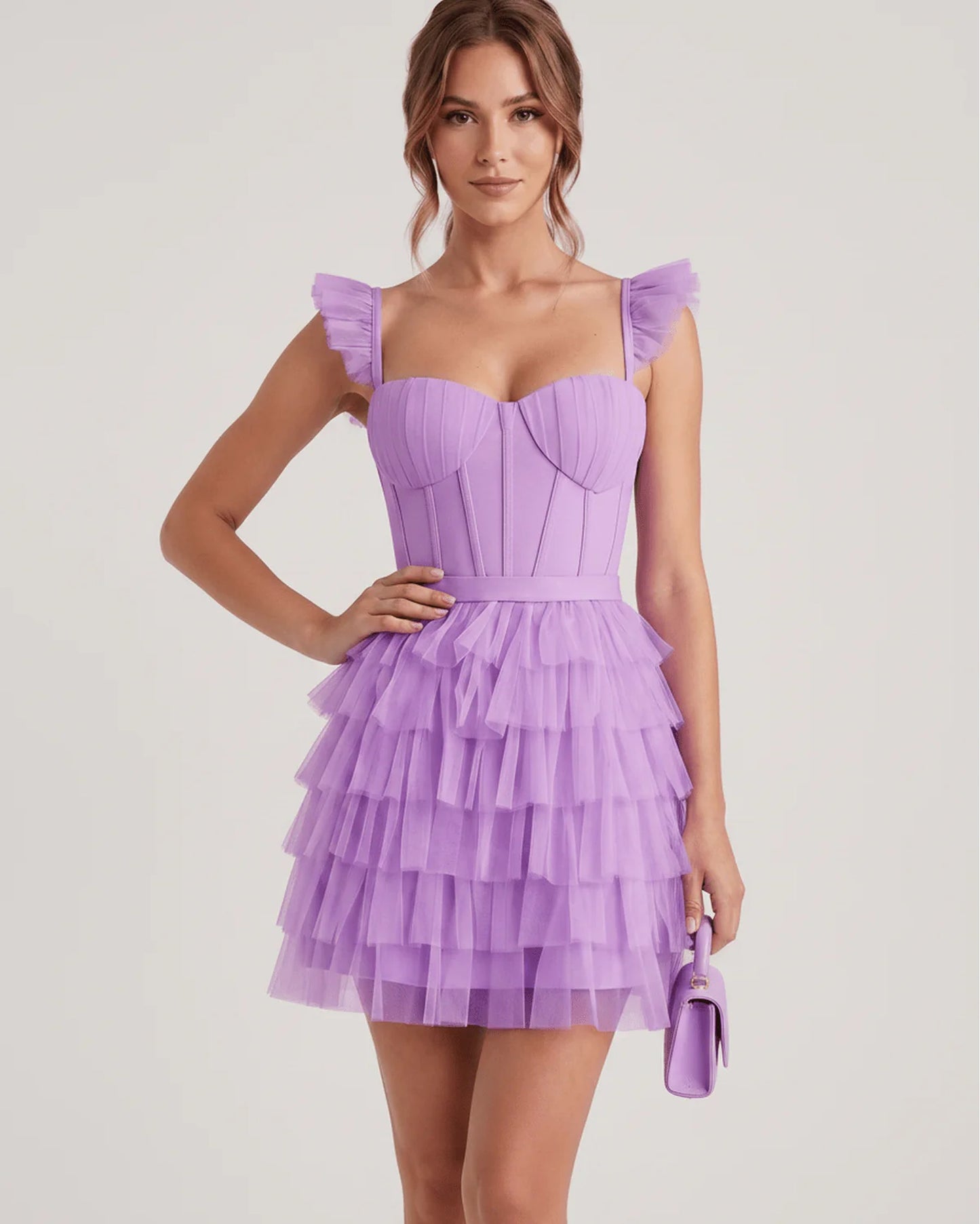 Annick Women's Mini Dress | Layered Tulle Skirt | Stitched Bustier Bodice