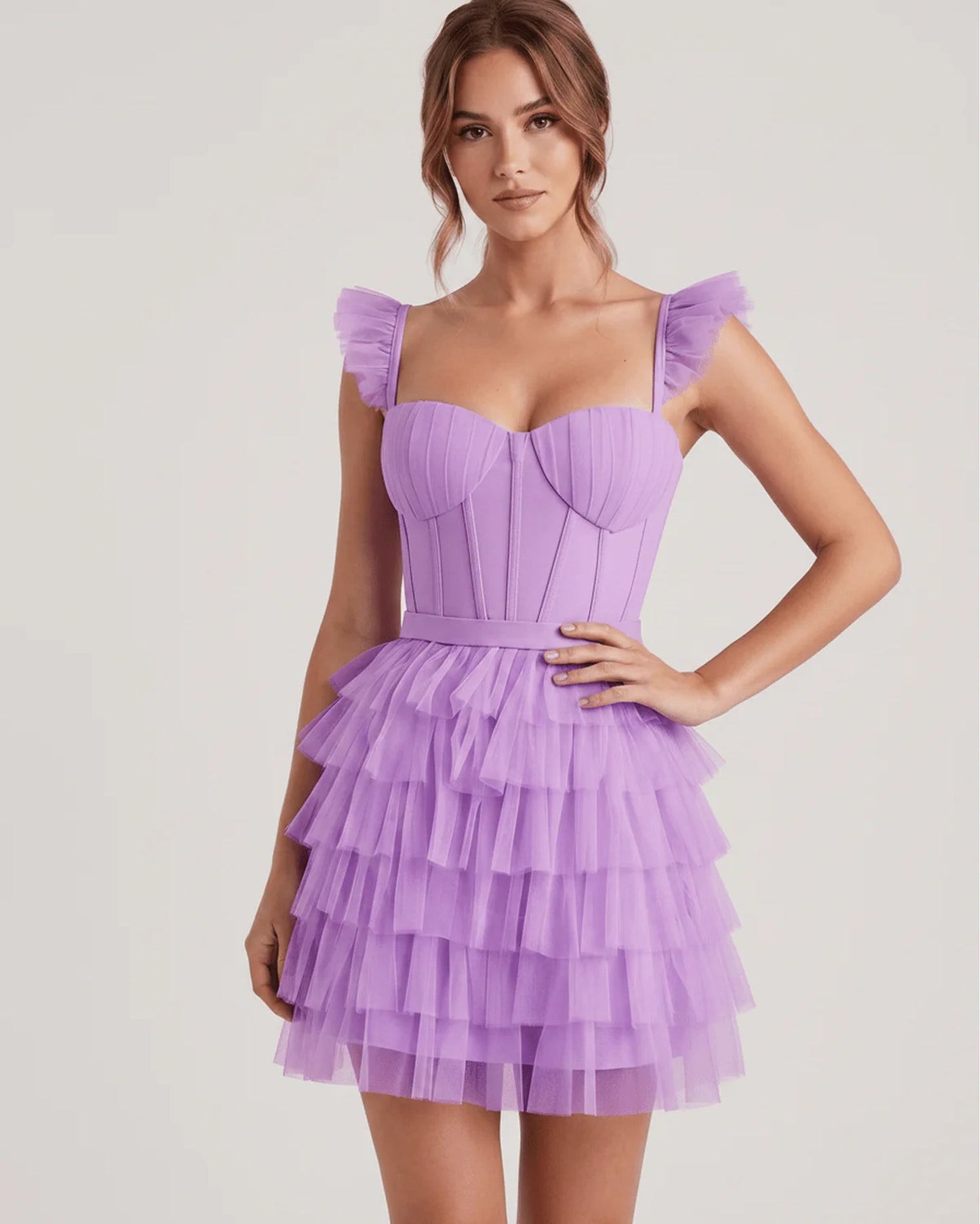 Annick Women's Mini Dress | Layered Tulle Skirt | Stitched Bustier Bodice