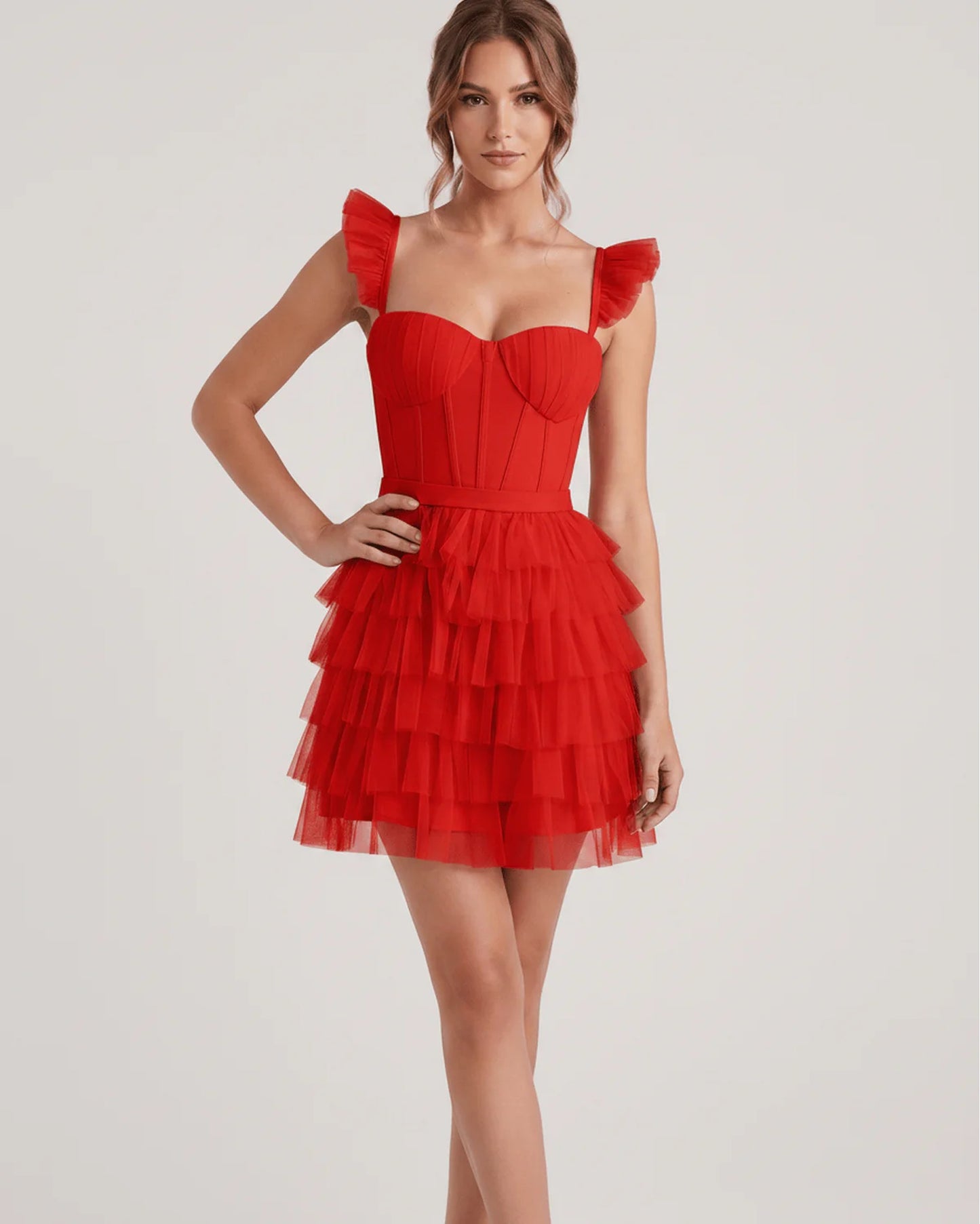 Annick Women's Mini Dress | Layered Tulle Skirt | Stitched Bustier Bodice