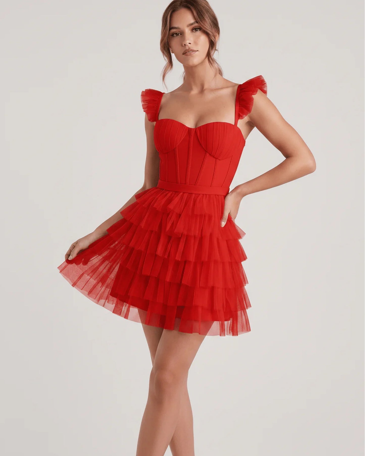 Annick Women's Mini Dress | Layered Tulle Skirt | Stitched Bustier Bodice