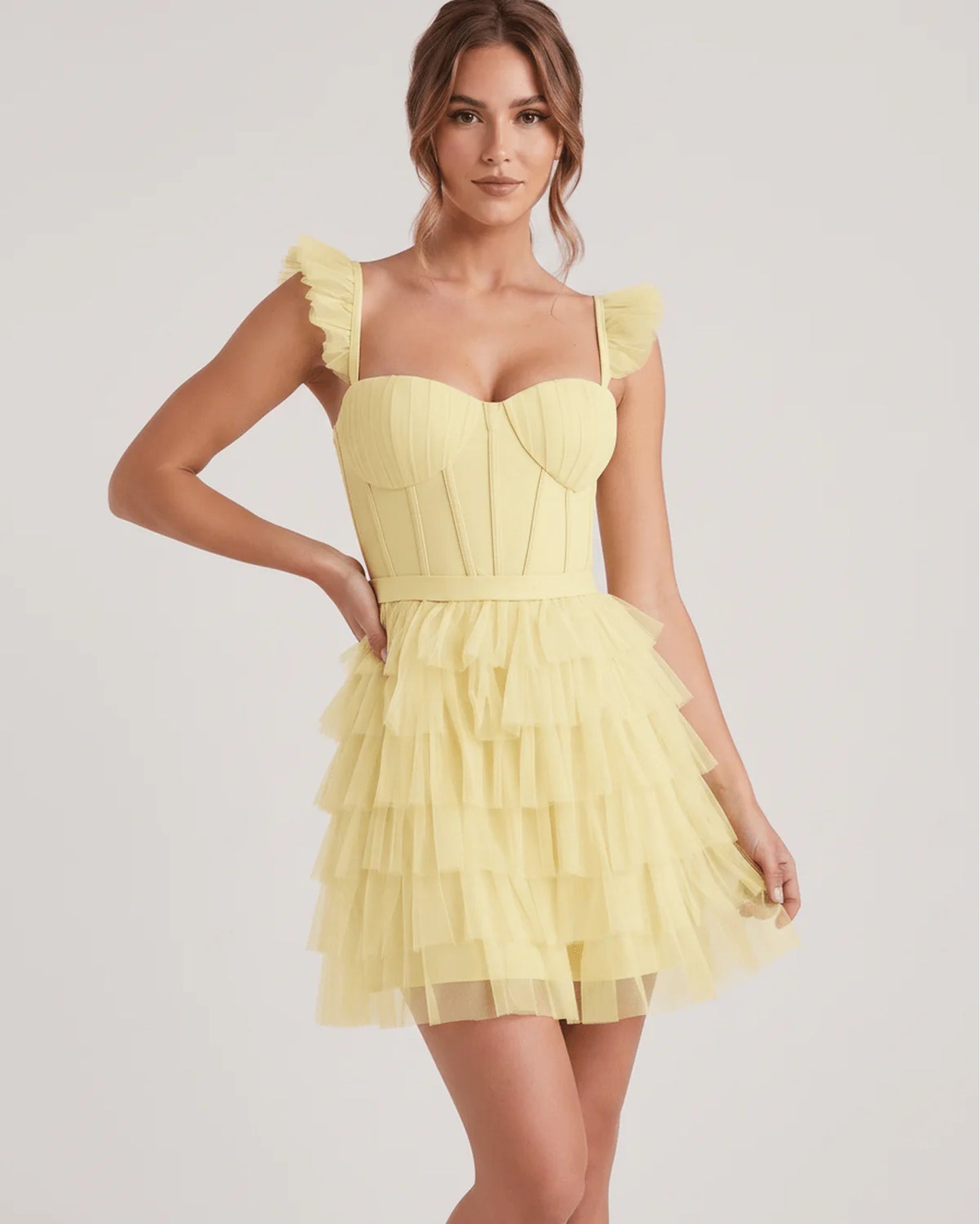Annick Women's Mini Dress | Layered Tulle Skirt | Stitched Bustier Bodice