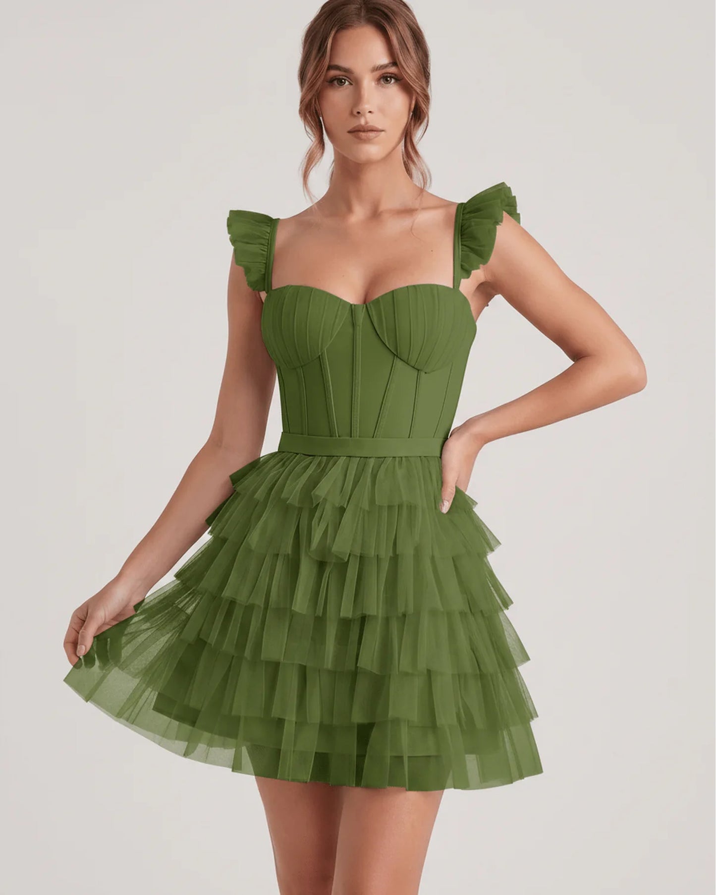 Annick Women's Mini Dress | Layered Tulle Skirt | Stitched Bustier Bodice