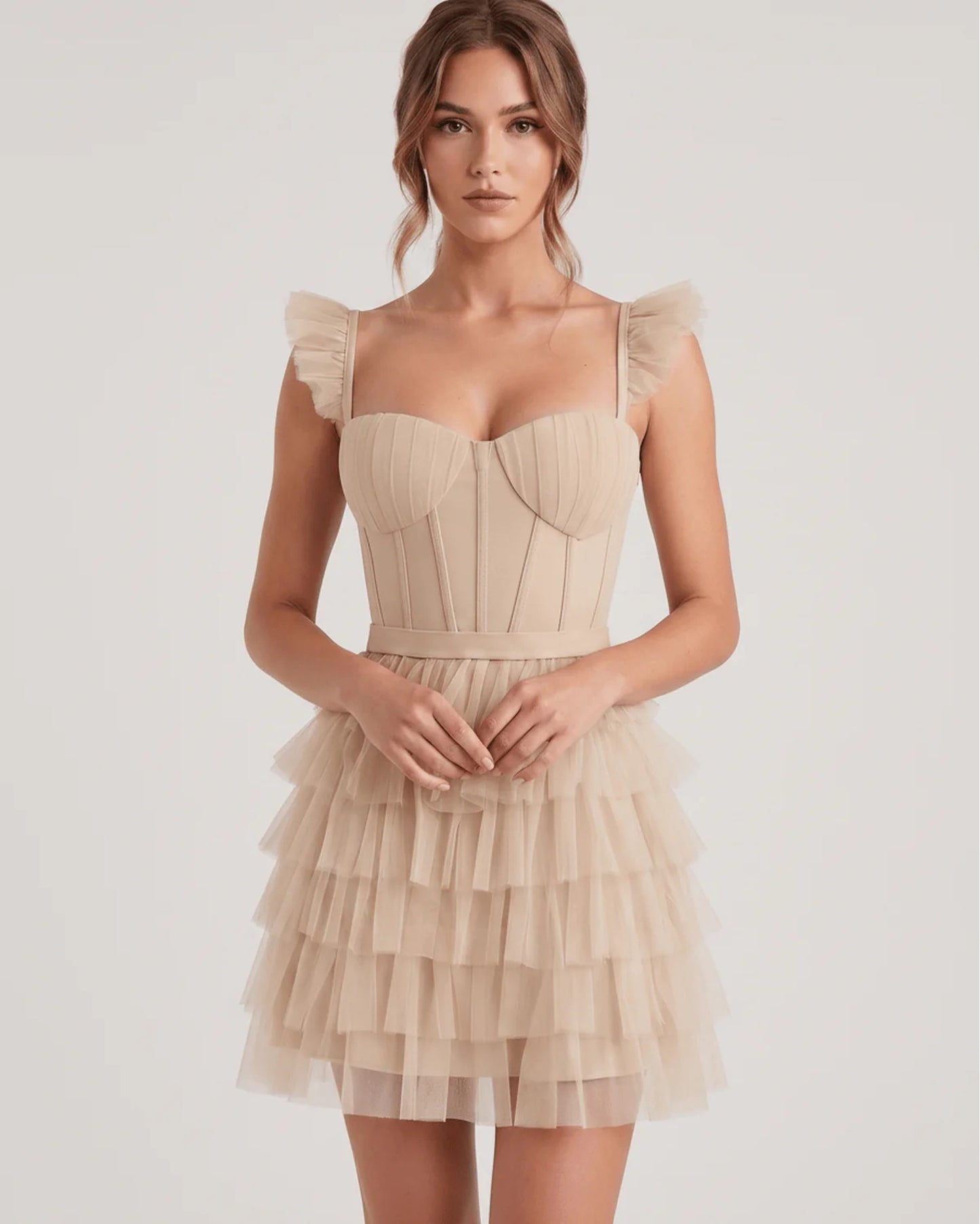 Annick Women's Mini Dress | Layered Tulle Skirt | Stitched Bustier Bodice