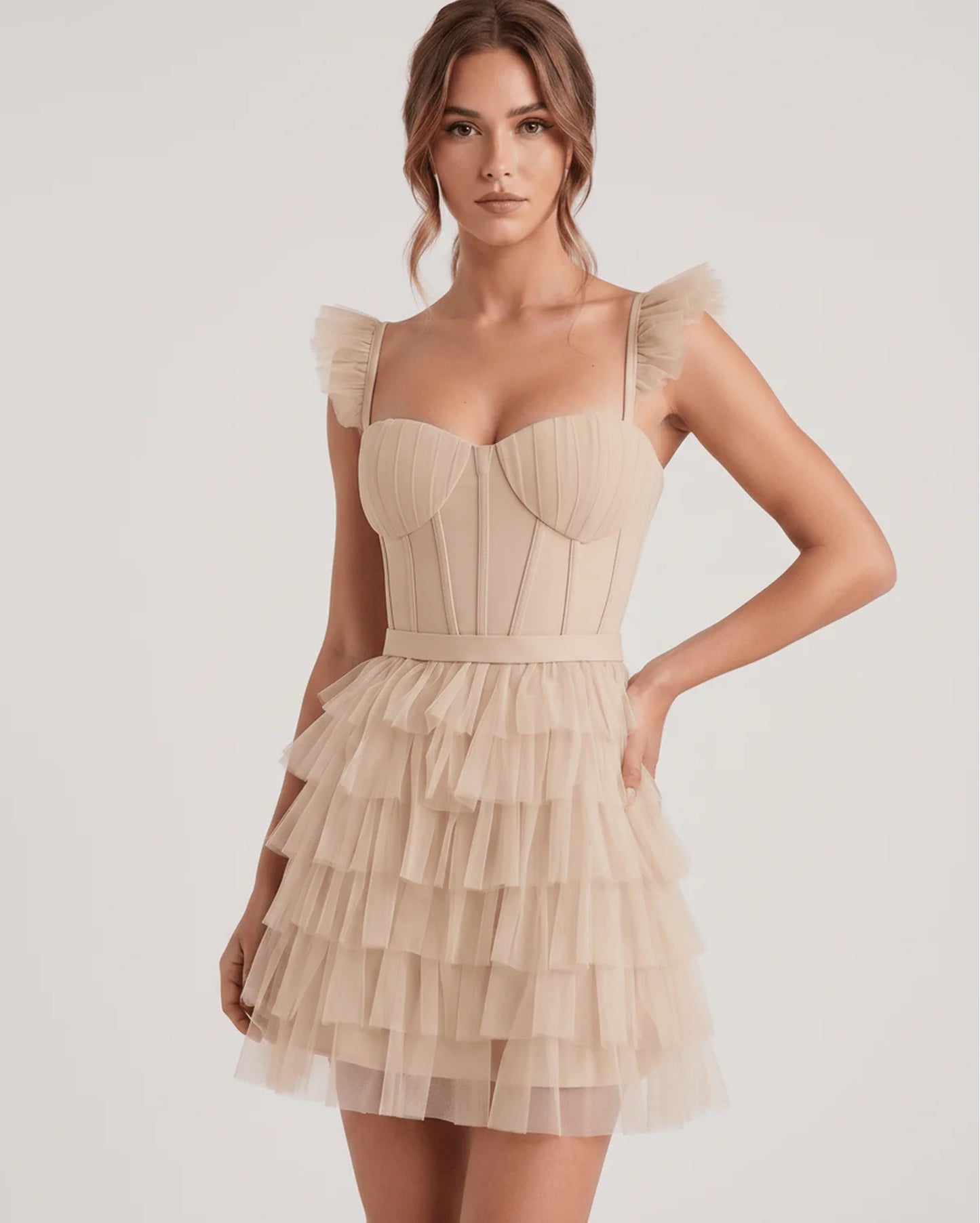 Annick Women's Mini Dress | Layered Tulle Skirt | Stitched Bustier Bodice