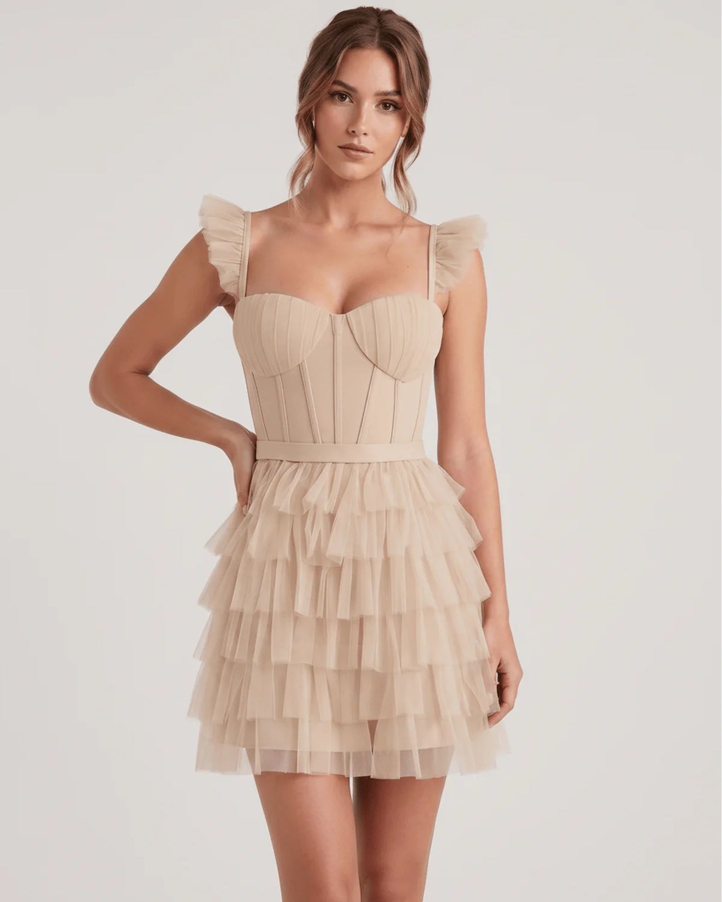 Annick Women's Mini Dress | Layered Tulle Skirt | Stitched Bustier Bodice