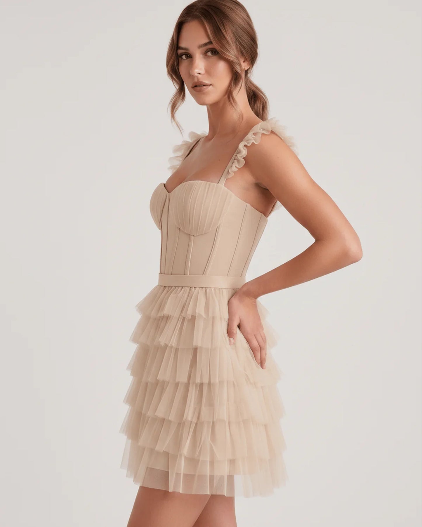 Annick Women's Mini Dress | Layered Tulle Skirt | Stitched Bustier Bodice