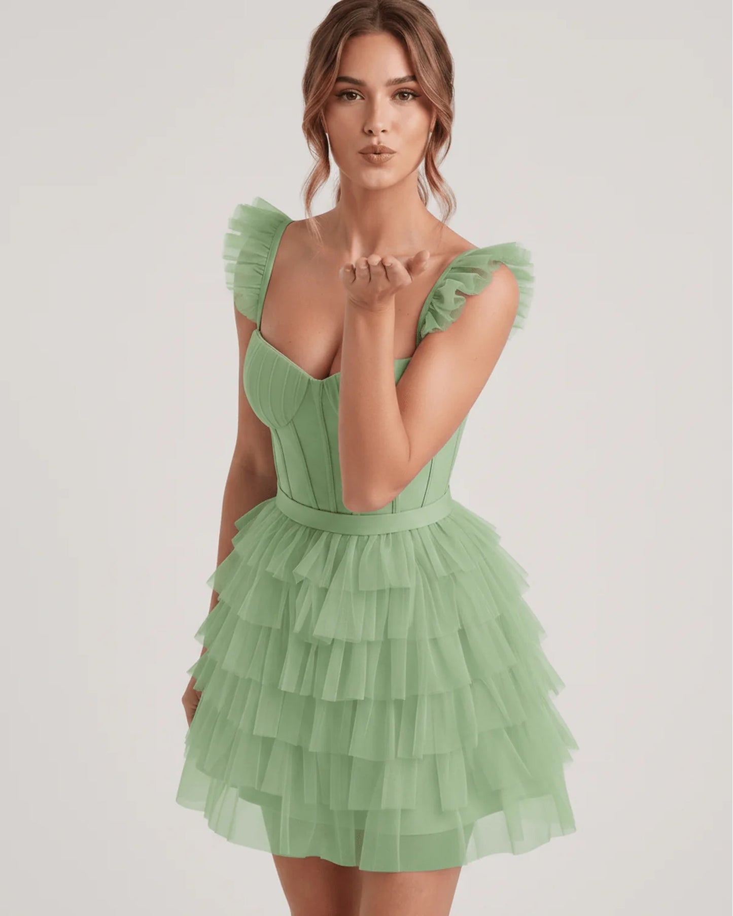 Annick Women's Mini Dress | Layered Tulle Skirt | Stitched Bustier Bodice