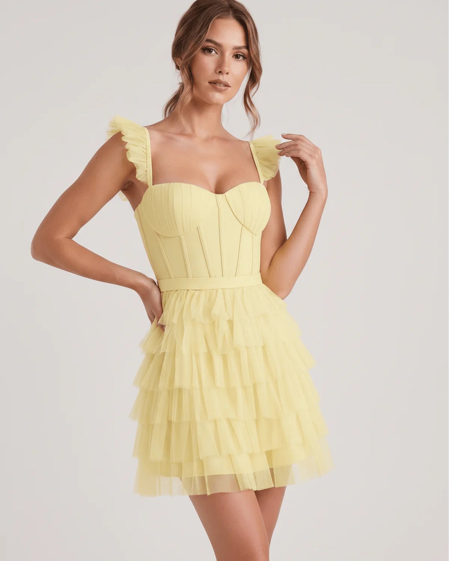 Annick Women's Mini Dress | Layered Tulle Skirt | Stitched Bustier Bodice