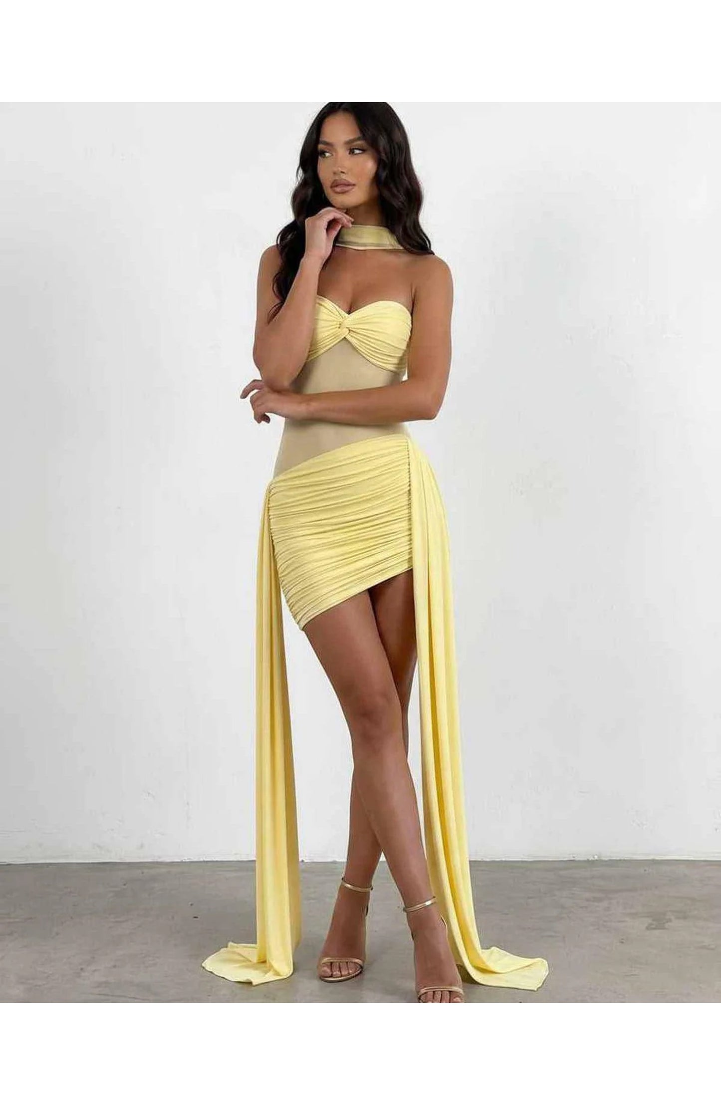 Laurence Dames Mini Jurk | Gedrapeerde Bustier | Asymmetrische Sleep