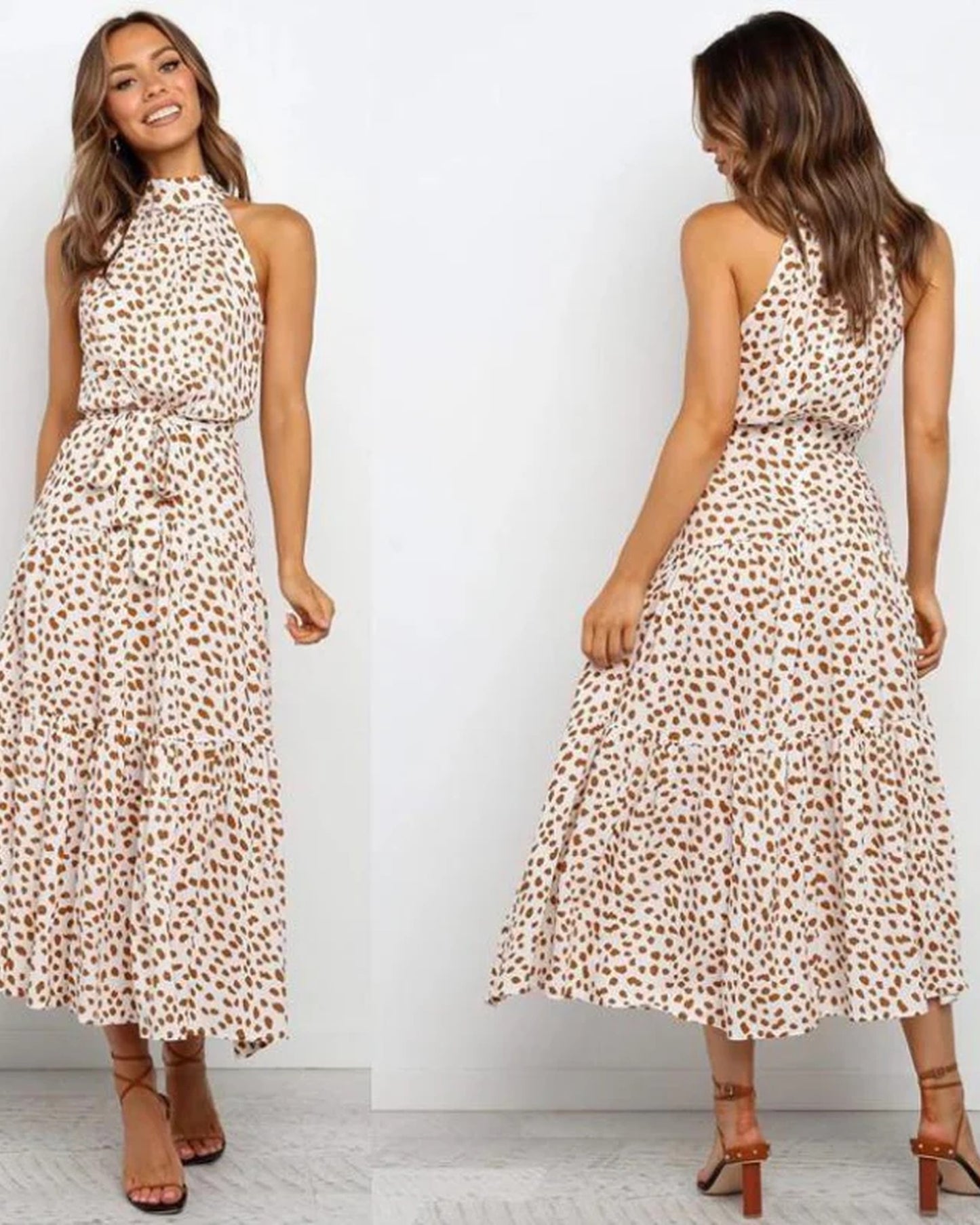 Aubeline Dame Midi Kjole | Halterneck | Lagdelte Frynser