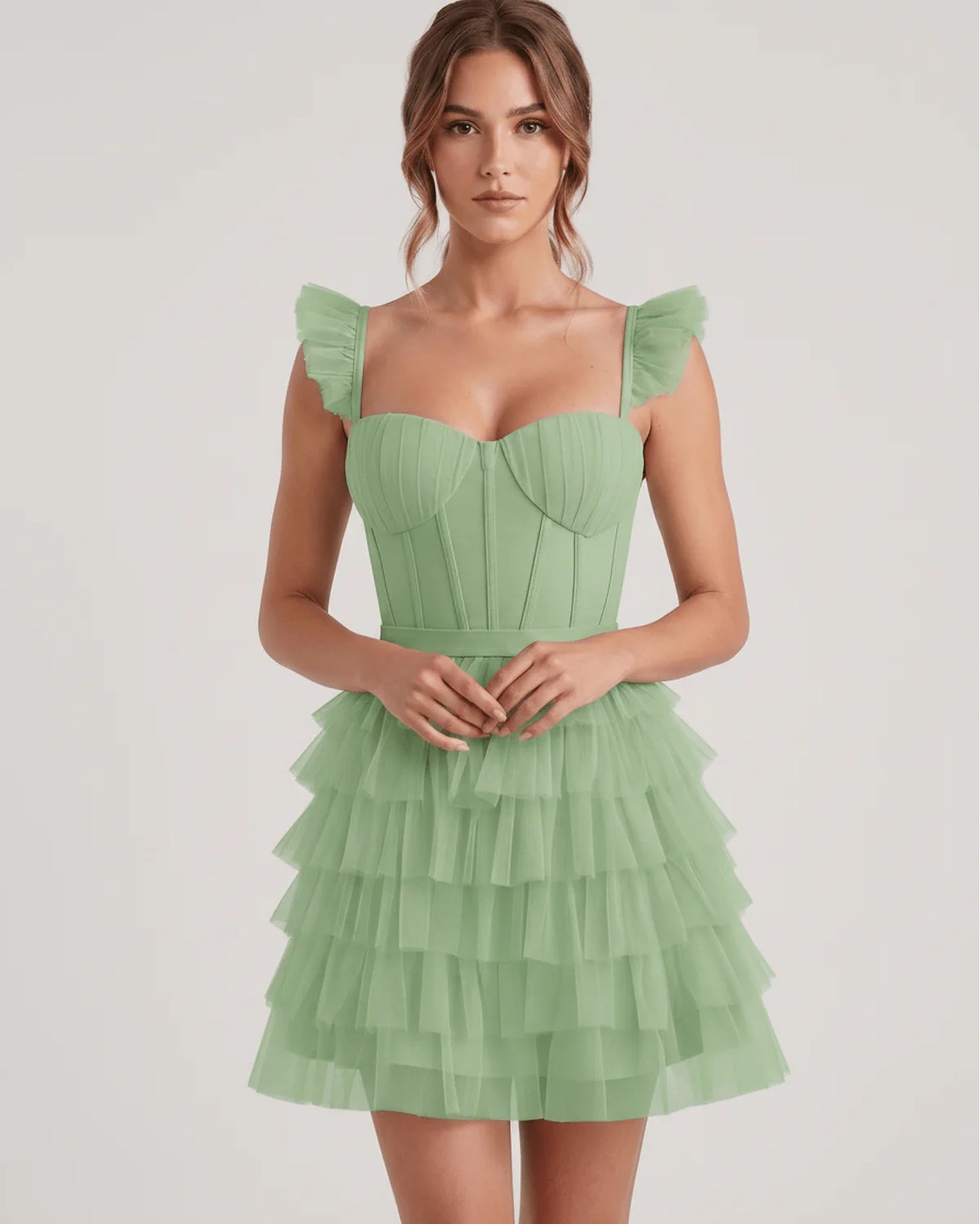 Annick Women's Mini Dress | Layered Tulle Skirt | Stitched Bustier Bodice