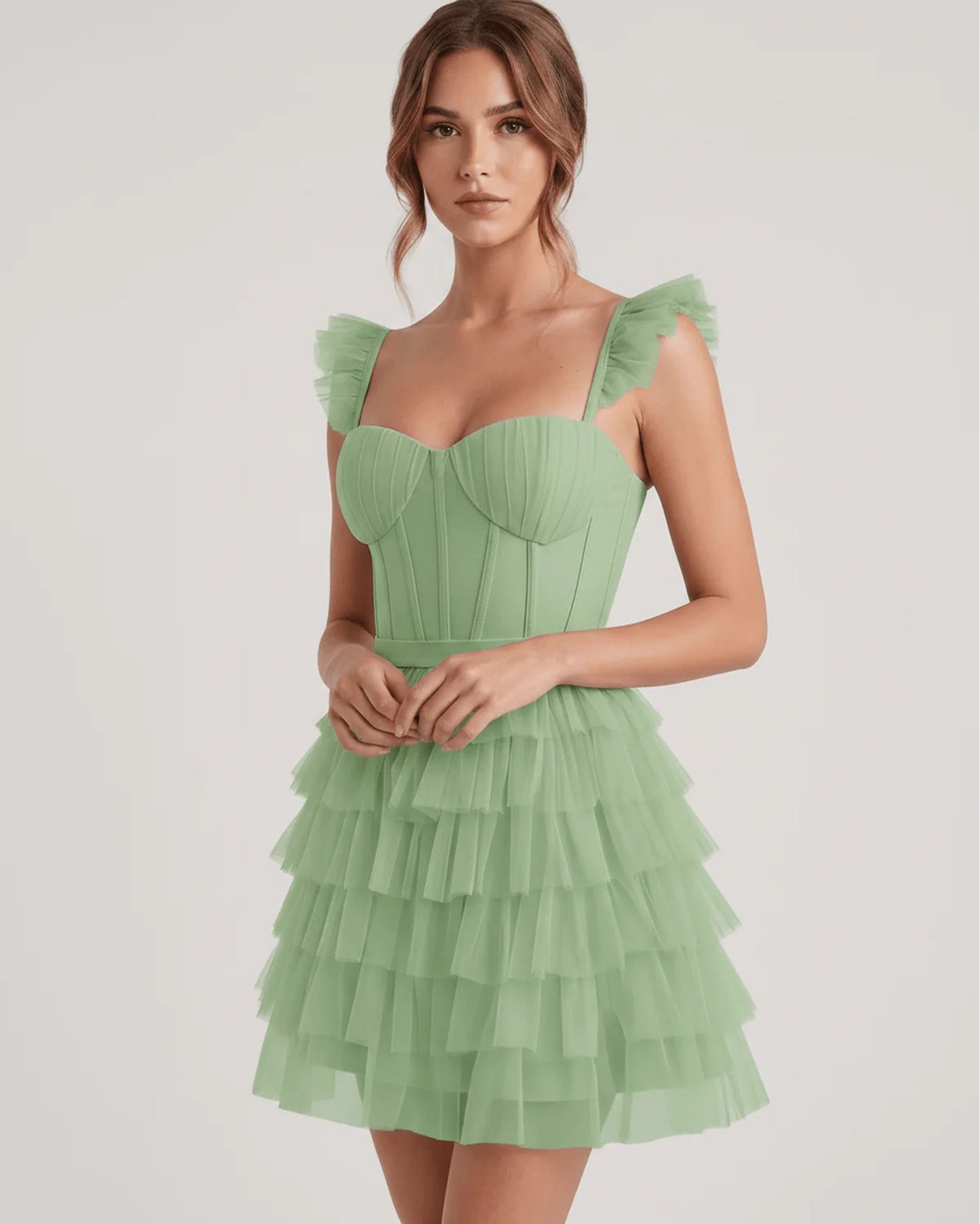 Annick Women's Mini Dress | Layered Tulle Skirt | Stitched Bustier Bodice