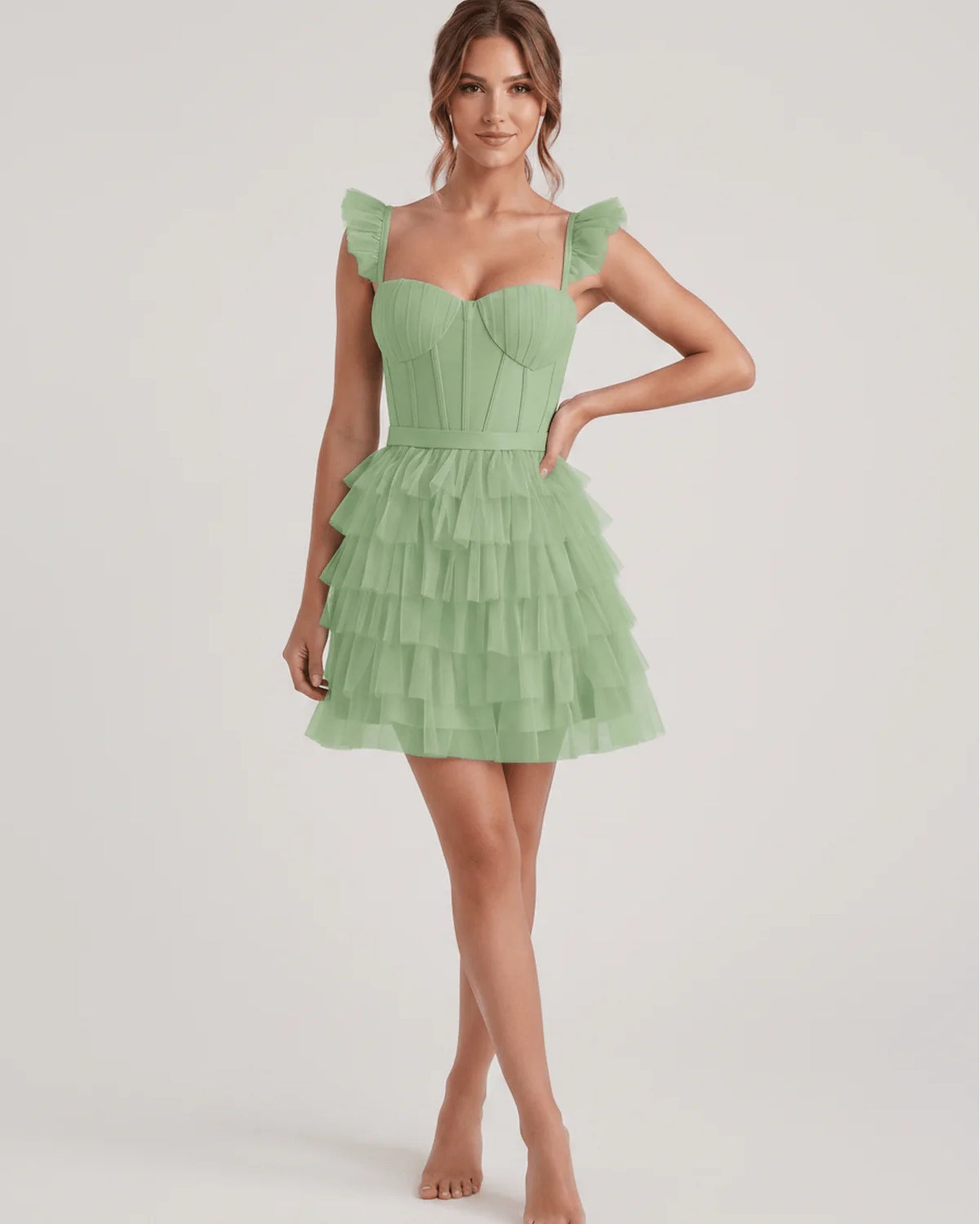 Annick Women's Mini Dress | Layered Tulle Skirt | Stitched Bustier Bodice