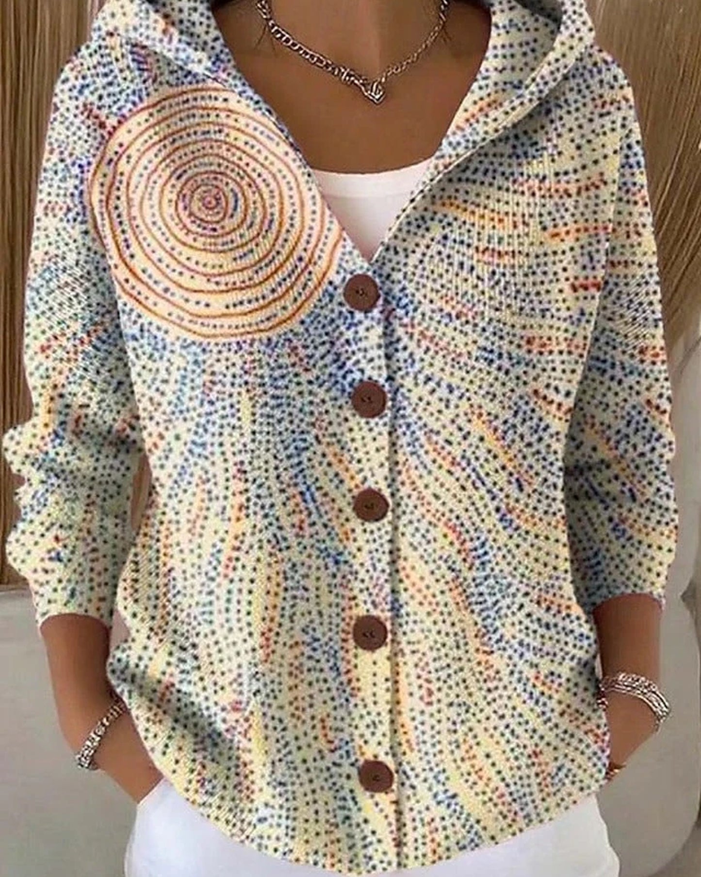 Marjolaine Dames Vest | Capuchon | Geometrisch Patroon
