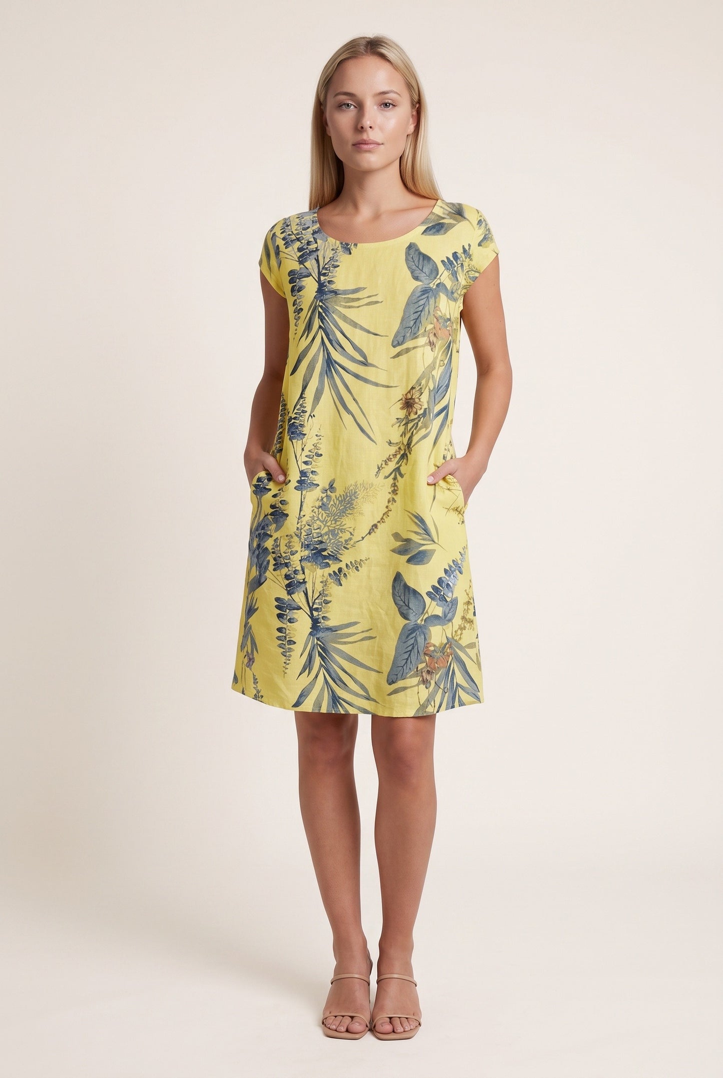 Nadine Dames Mini Jurk | Botanische Print | Zakken
