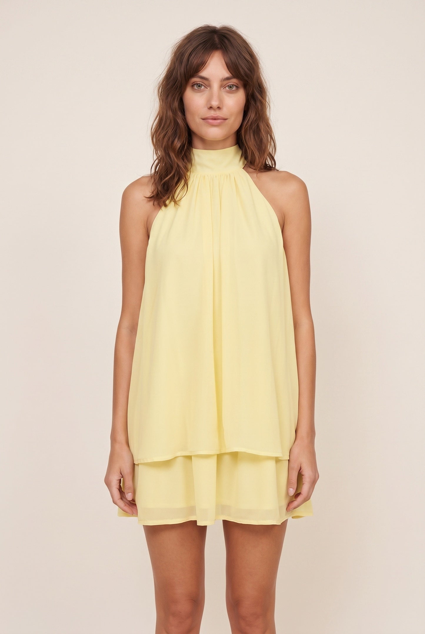 Zoé Dames Mini Jurk | Halternek | Gelaagde Rok