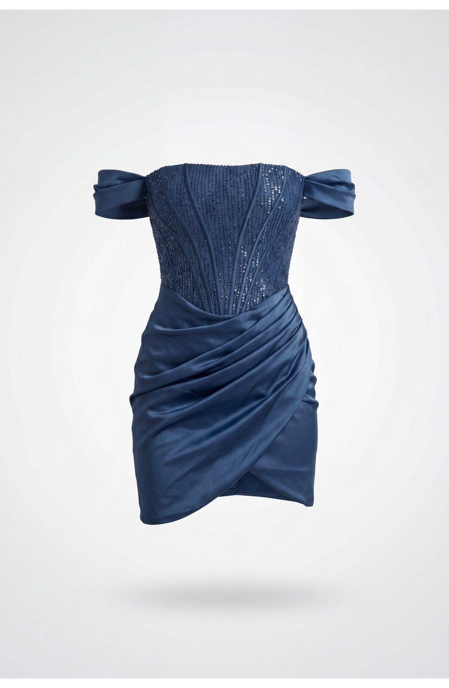 Ghislaine Dames Mini Jurk | Off-Shoulder Mouwen | Gedrapeerde Wikkel-Rok