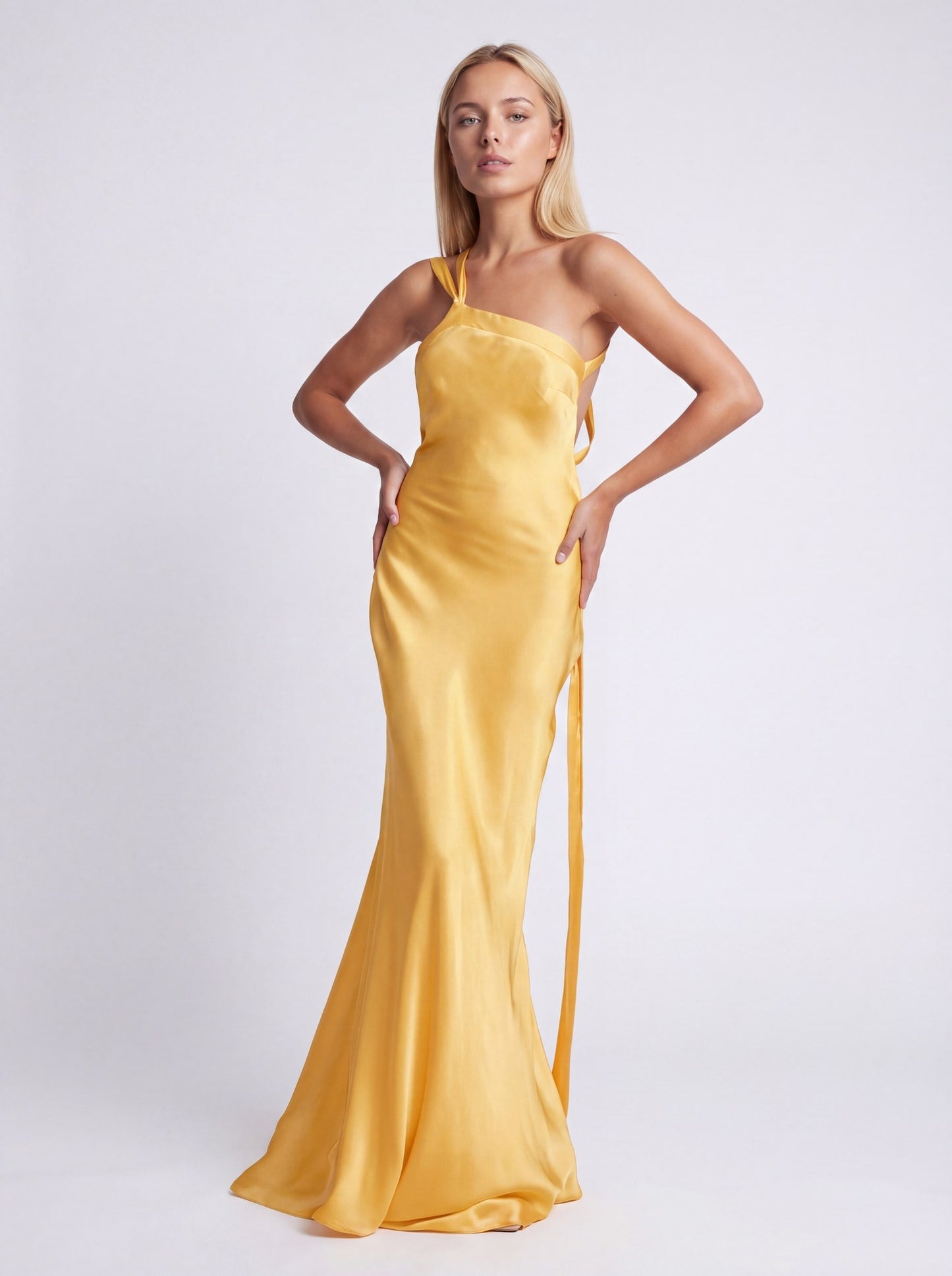 Delphine Women's Maxi Dress | One Shoulder Satin Look | Elegant Draping