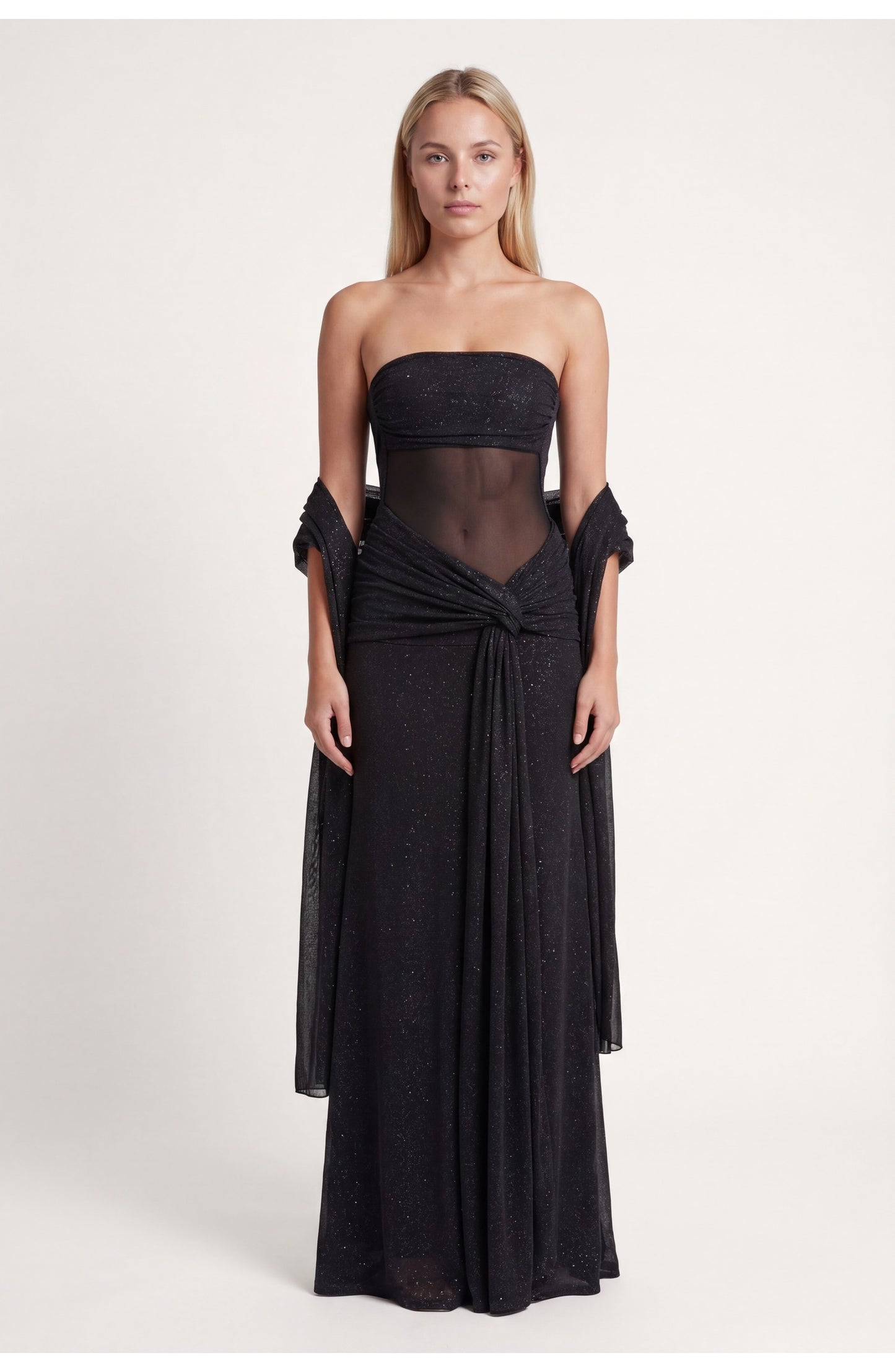 Dorothée Dames Maxi Jurk | Strapless Bandeau Top | Gedrapeerde Zijknoop